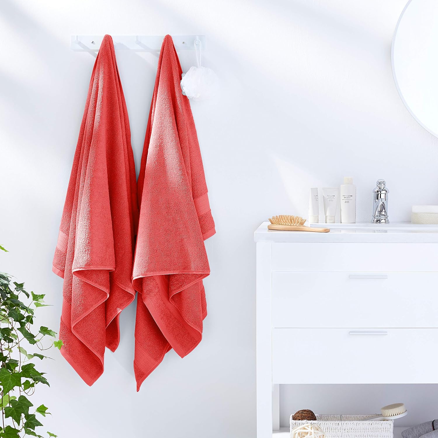 Amazon Basics Performance Bath Towels, Set of 2, Coral Pink
