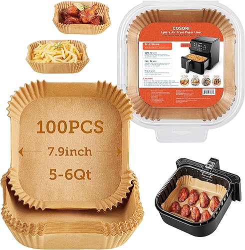 COSORI Forros de papel desechables para freidora de aire 100 piezas antiadherentes sin blanquear forro de papel pergamino para freidora de aire 79