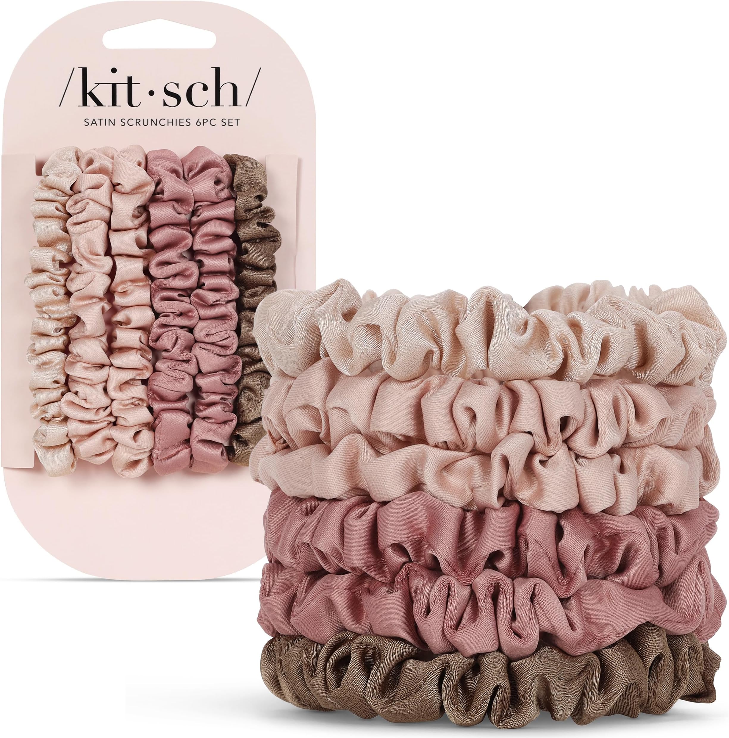 Kitsch Satin Scrunchies for Women - No Crease Hair Ties for Girls | Scrunchies For All Hair Types and Textures, Perfect for Day or Night | Ideal Gifts for Women - 6 Pcs, Terracotta