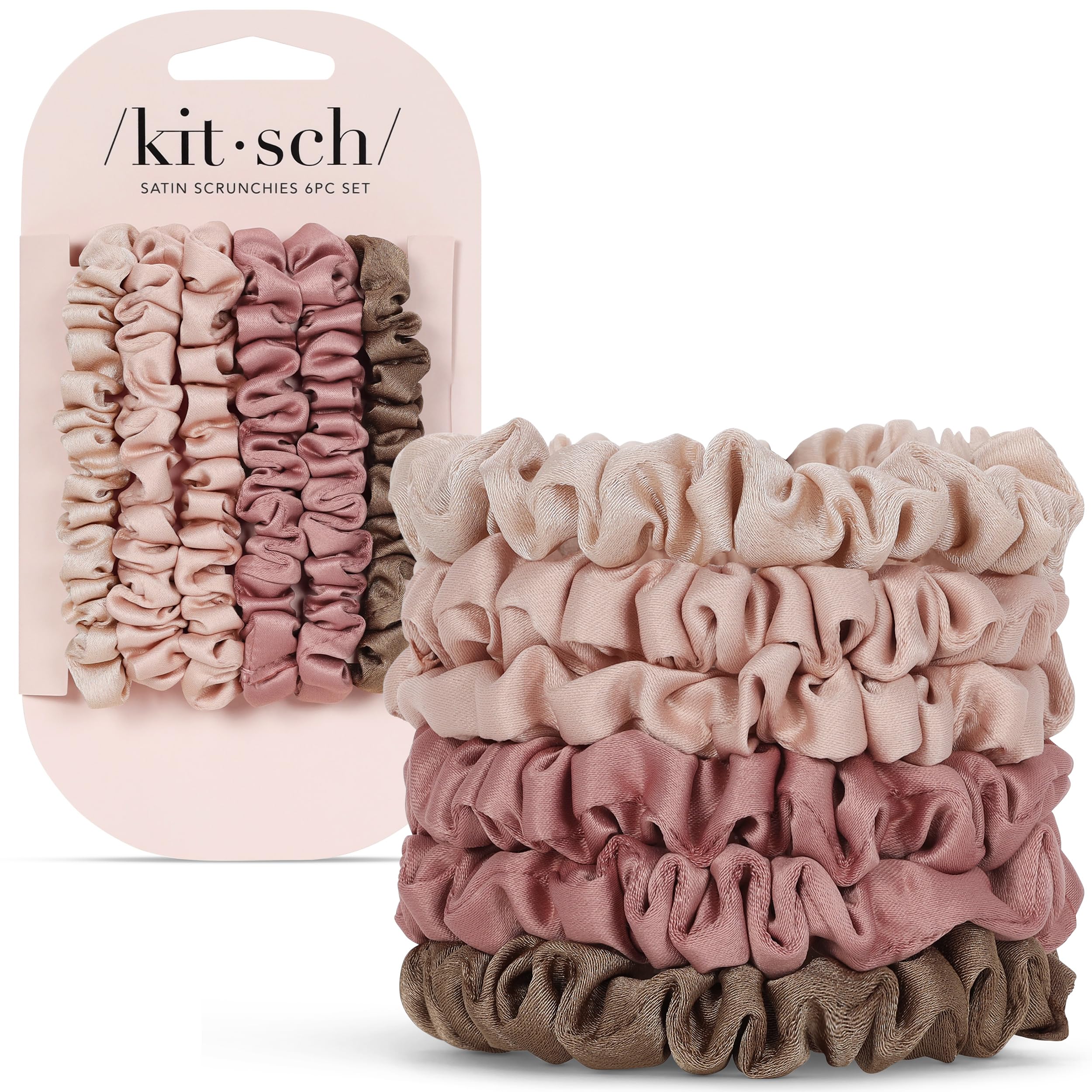 Kitsch Satin Scrunchies for Women - No Crease Hair Ties for Girls | Scrunchies For All Hair Types and Textures, Perfect for Day or Night | Ideal Gifts for Women - 6 Pcs, TerracottaOEKO-TEX STANDARD 100