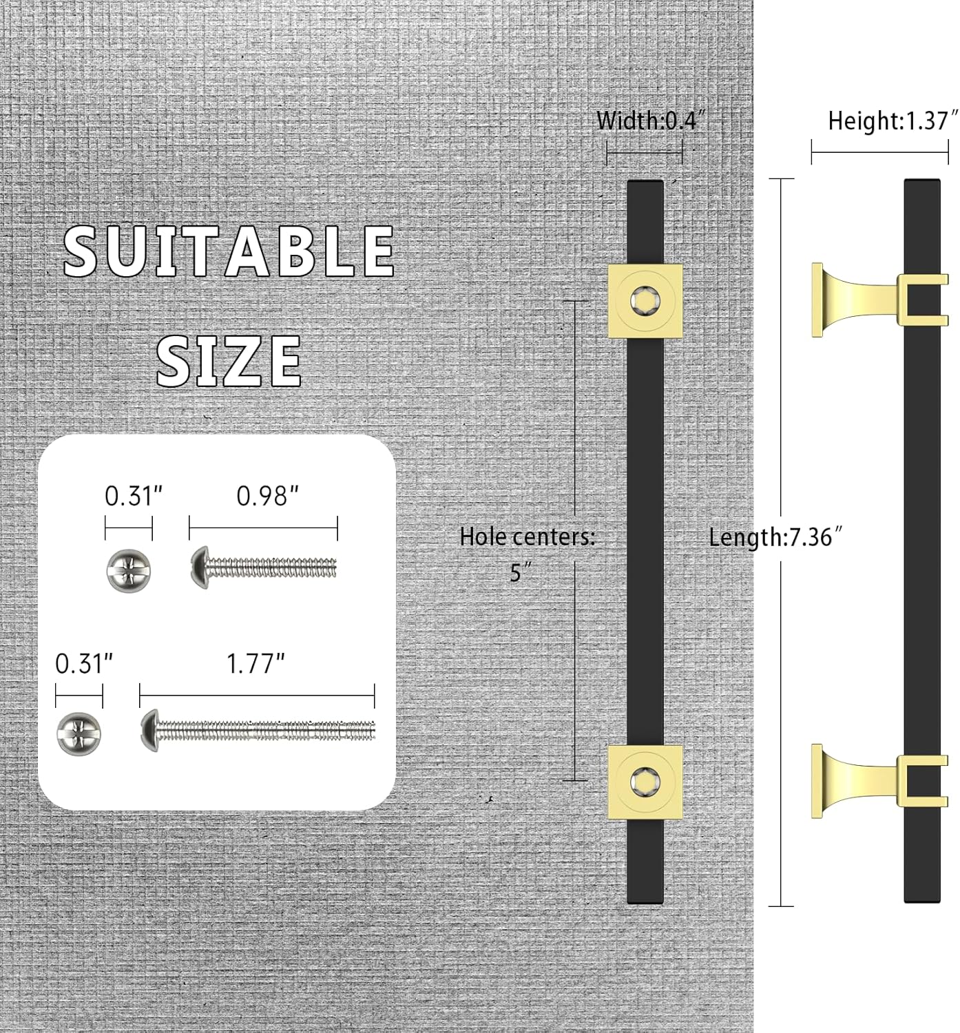 FILTA 5 Inch(128mm) Hole Centers Matte Black 10 Pack Cabinet Pulls,Black and Gold Square Drawer Pulls T Bar Kitchen Cabinet Handles Cabinet Hardware for Cabinets Cupboard Drawer