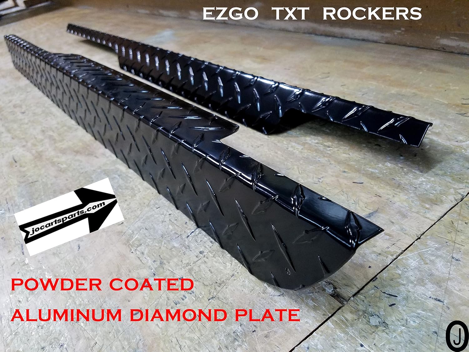 J & O Carts Parts Ezgo TxT Golf Cart Powder Coated Black Aluminum Diamond Plate Rocker Panel and Kick Plate