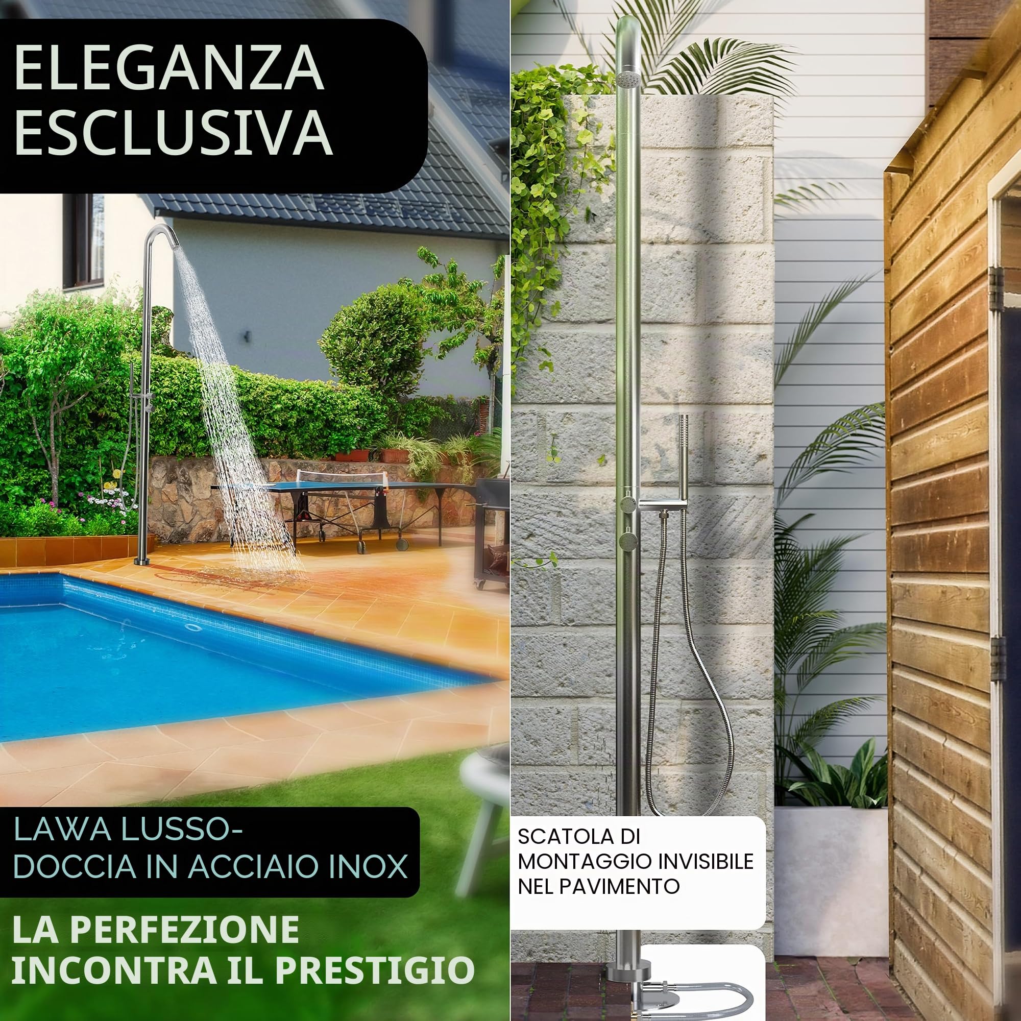LAWA Doccia da Giardino Aisi 304 in Piscina Doccia a Pioggia Calda e Fredda