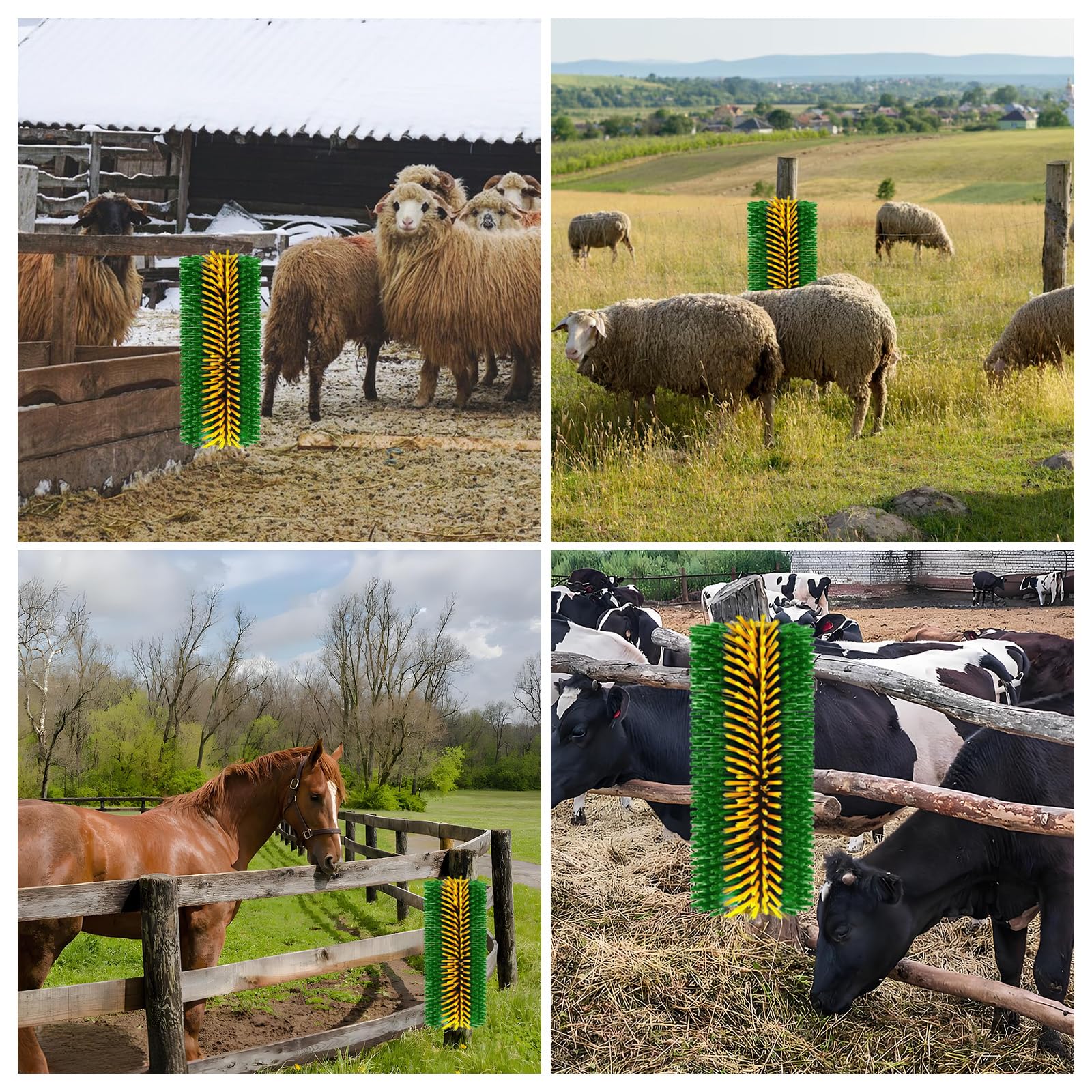 2 Brosses à Gratter pour Bétail, Grattoir universel pour Cheval, Brosse de Massage Complet pour Cheval Chèvre Vaches Moutons Cochons Bétail (Jaune et Vert)