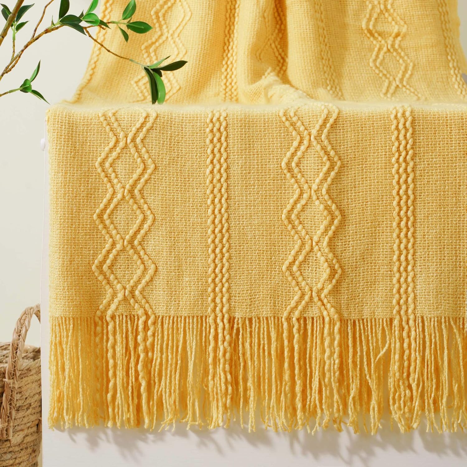 BATTILO HOME Mustard Yellow Throw Blanket for Couch