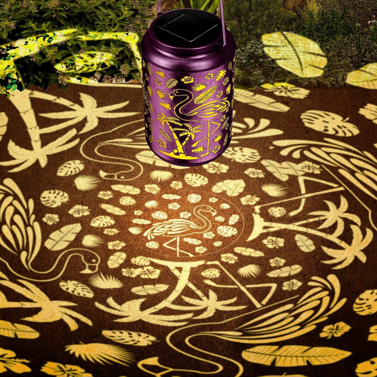 Solar Lanterns Outdoor Waterproof Flamingo Garden Decor Lantern, Gifts for Women ,Retro Metal Hanging Solar Lights Decoration Outside for Yard, Patio,Backyard,Porch (Purple