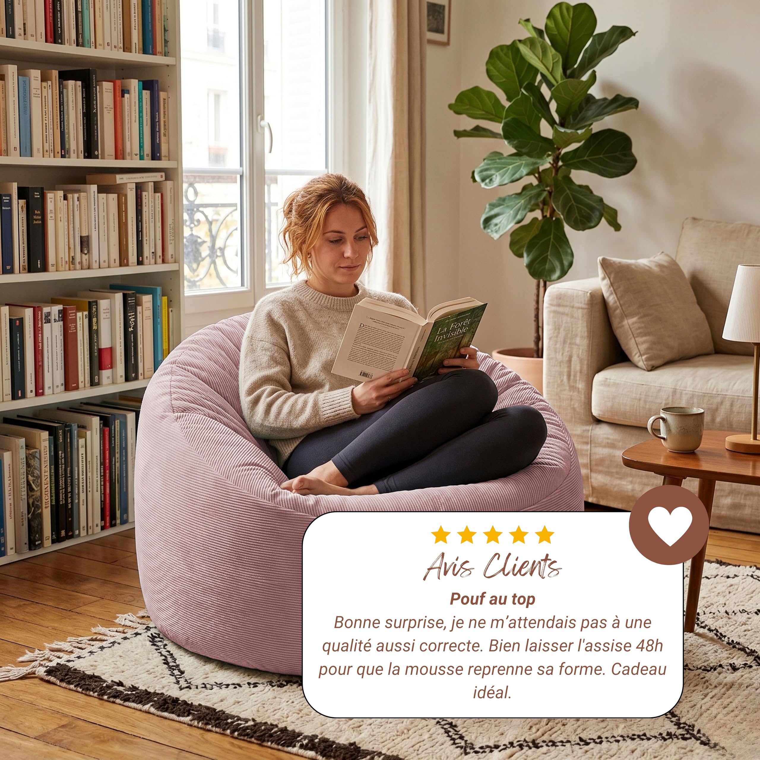 Bananair - Pouf Poire Géant Velours Côtelé, Fabriqué en France - Fauteuil Pouf XXL Remplissage Mousse, Généreusement Rembourré, 100% Confort & Douceur - Idéal Salon, Chambre Adulte, Ado (100 cm, Rose)