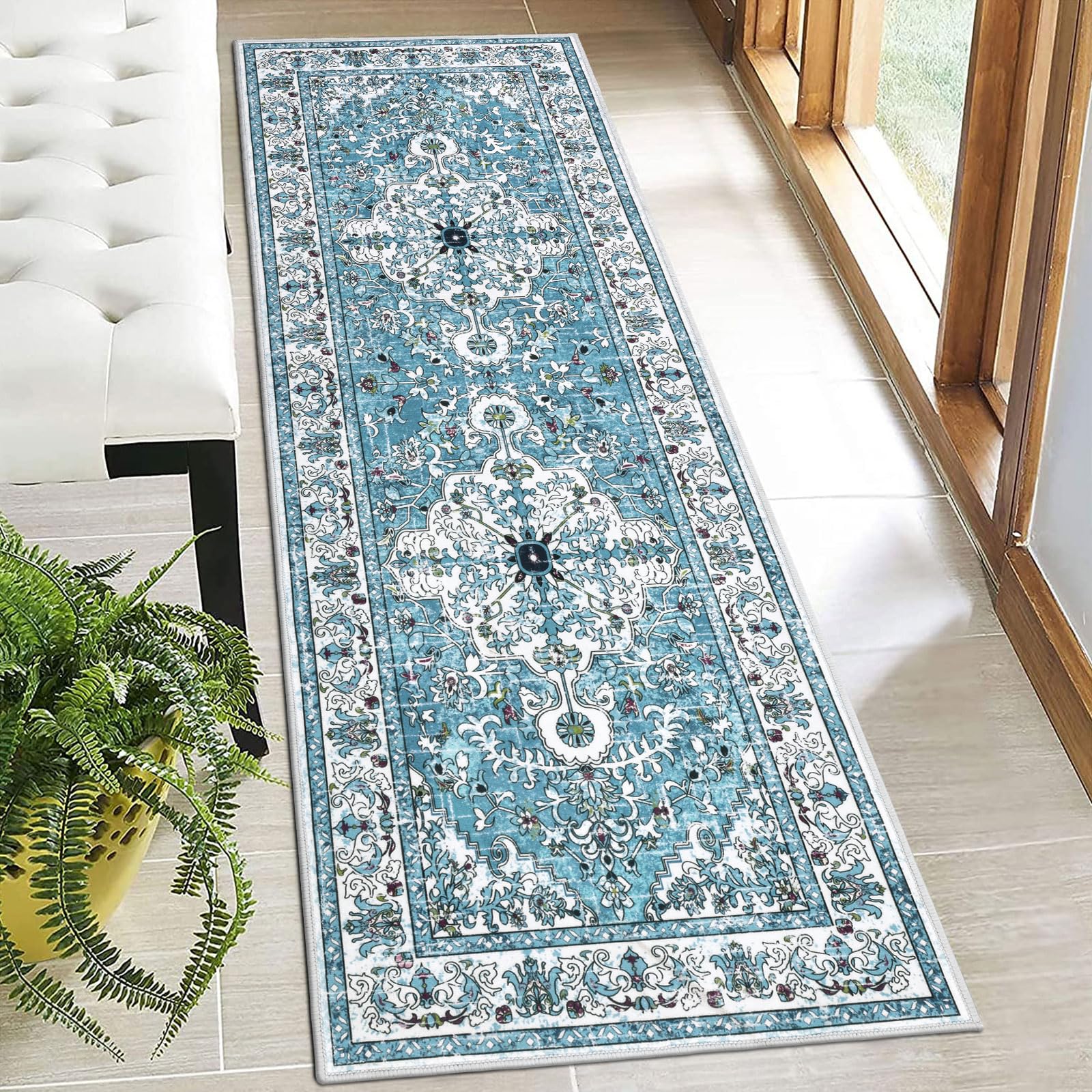 U'Artlines 2' x 6' Boho Hallway Runner Rug, Non Slip Washable Vintage Farmhouse Accent Area Rug Carpet for Kitchen Entryway Laundry and Living Room (