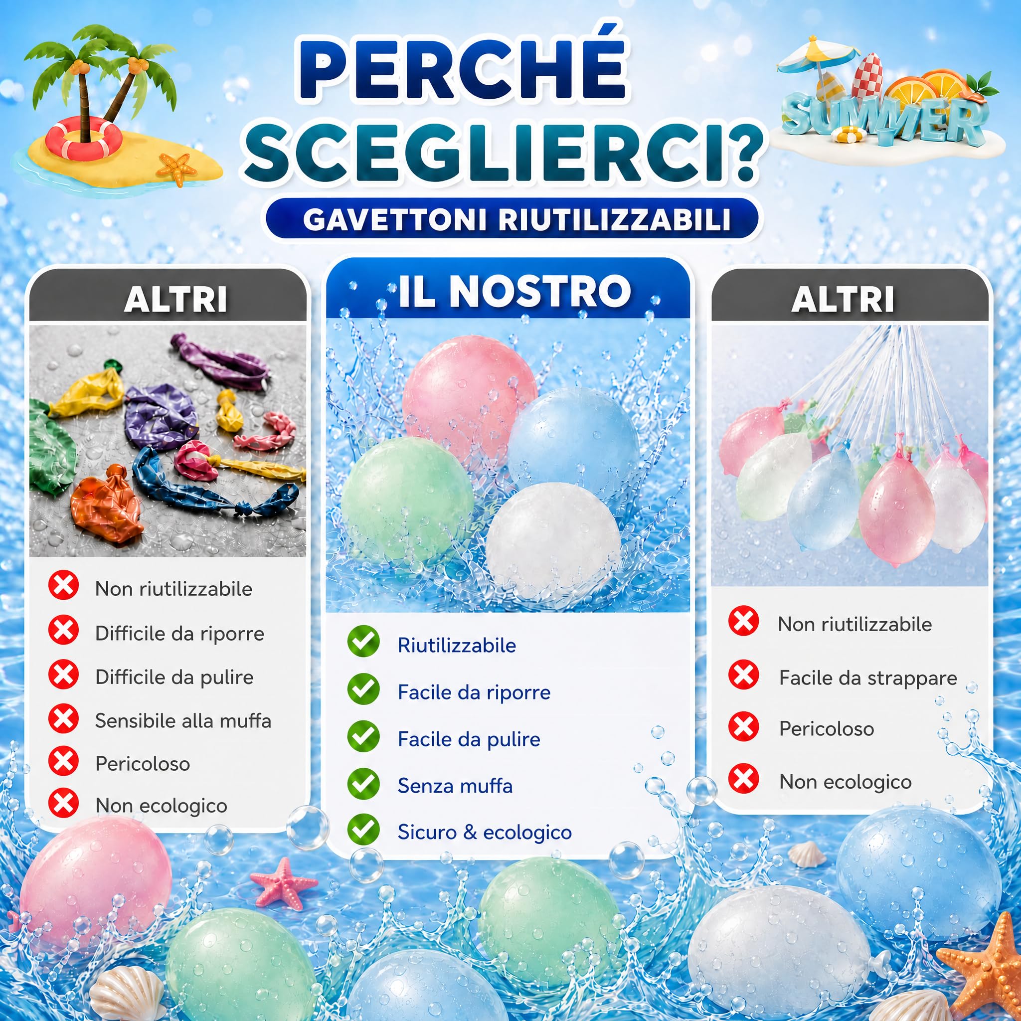 Gavettoni Riutilizzabili, 30 Pezzi Palloncini Acqua Autosigillanti in Silicone, Palloncini d'acqua Riempimento Rapido Bombe d'acqua per Giochi d'acqua & Feste Estive All'aperto