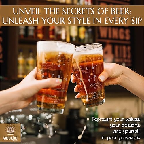 Miniatura 2 de Greenline Goods Vasos de cerveza  Vaso de pinta de 16 onzas (1 vaso)  Ciencia de la cristalería de cerveza  Grabado con moléculas de química de