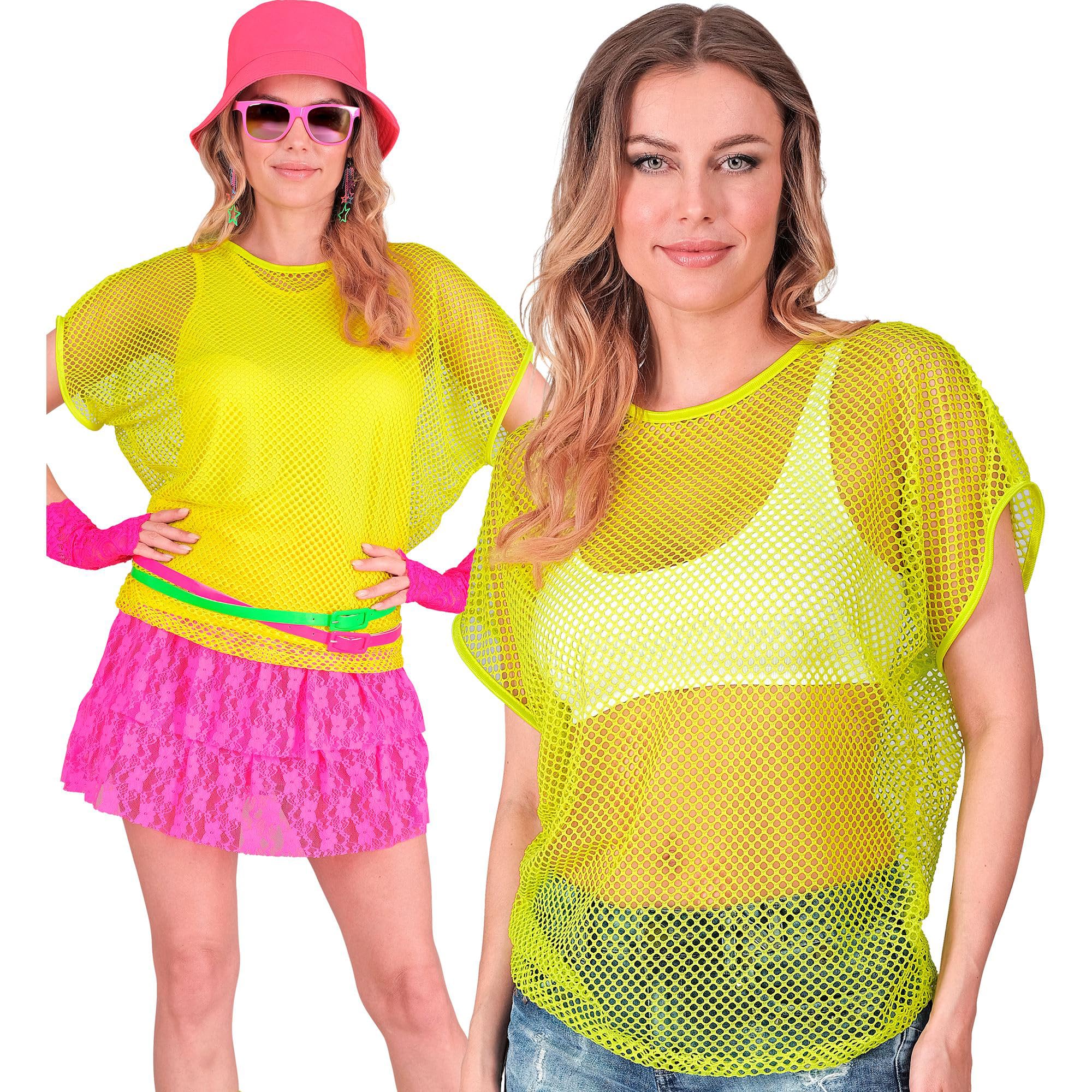 W WIDMANN MILANO Party Fashion - Women's Mesh Top Neon T-Shirt for Festivals and Carnival