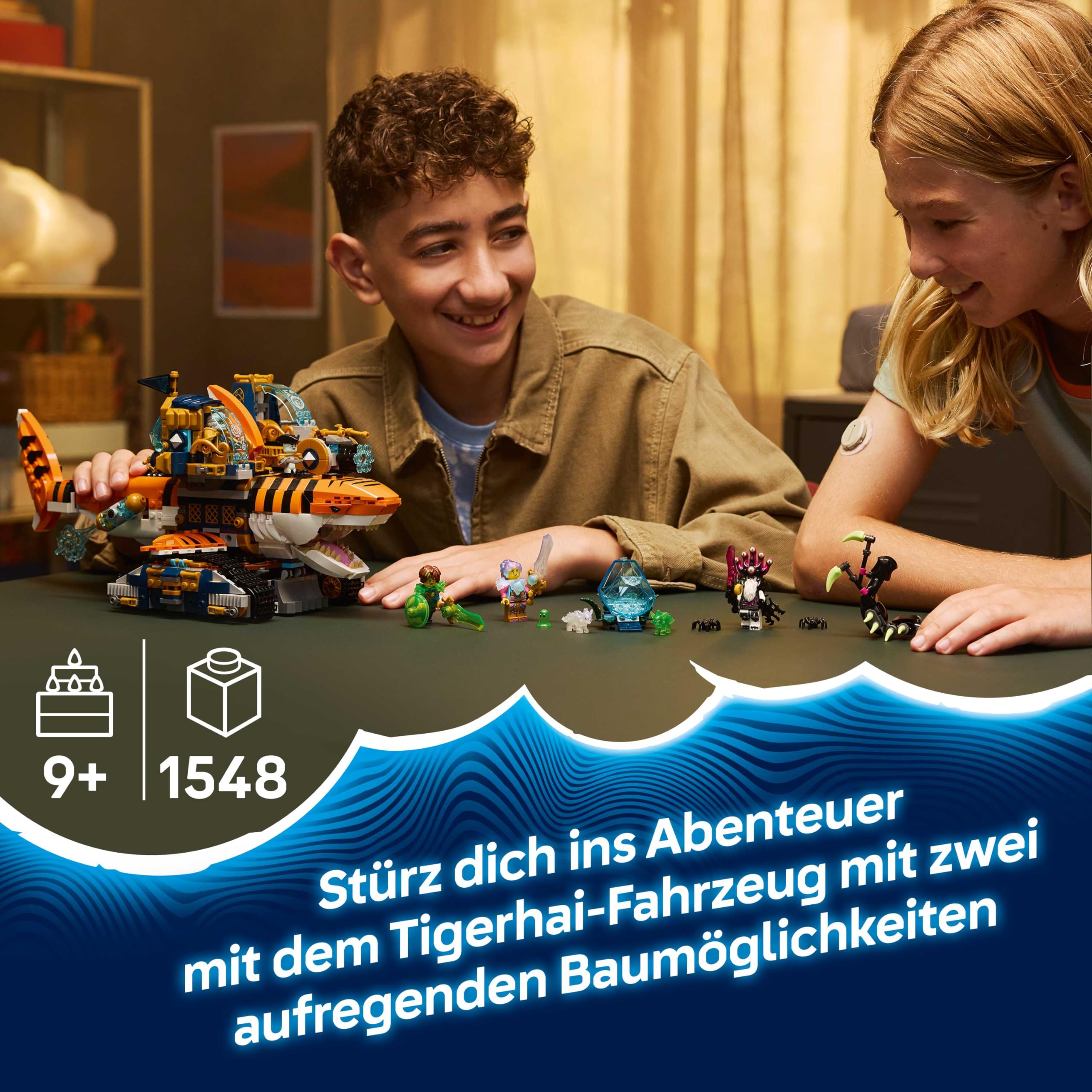 LEGO DREAMZzz 2in1 Tigerhai-Fahrzeug - Spielzeug verwandelbar in Piratenschiff mit Kanone - inkl. 5 Minifiguren und 2 sammelbaren Schatz-Kreaturen - Geschenk für Jungen ab 9 Jahren - 71515