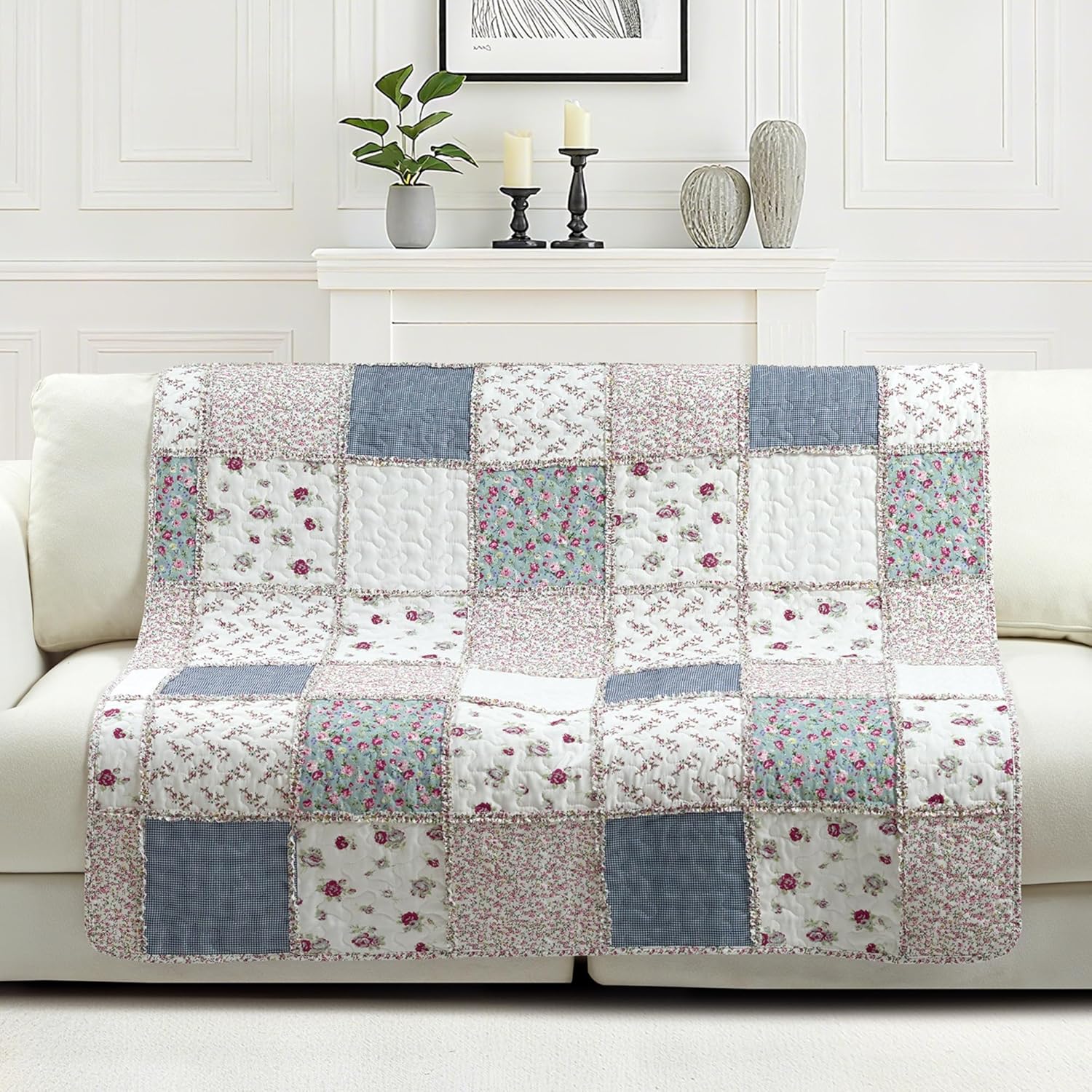 Virah Bella - Quilted Throw Blanket 50"x60" - Lightweight Throw Quilt for Accent, Decor, or Bedding - Farmhouse-Themed Blanket