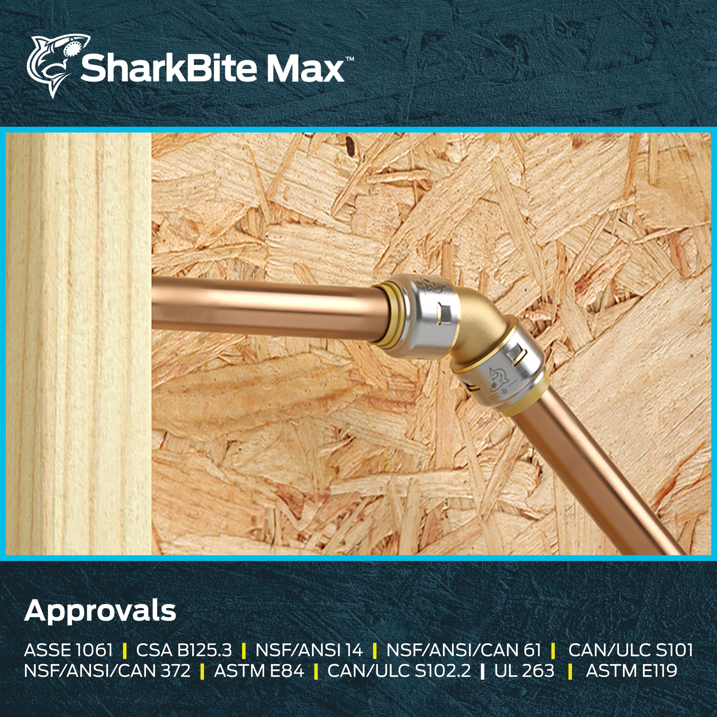SharkBite Codo máximo de 1 pulgada de 45 grados, empuje para conectar el accesorio de fontanería de latón, tubo PEX, cobre, CPVC, PE-RT, HDPE, UR660A