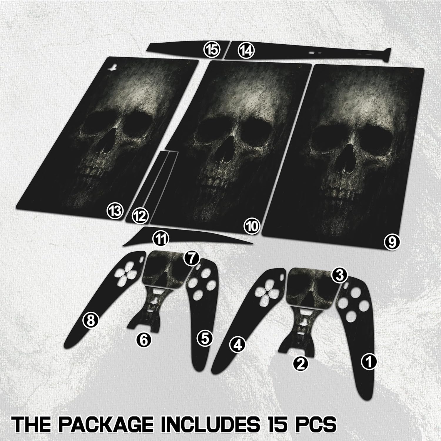 Skin Sticker for Game Console 5 Cover - Black Skull, Compatible with Both Disc Edition & Digital Edition (not Slim Ver) - 2 Controller Skins & Console Skin - No Bubble, Full Protection, Removable - Image 2