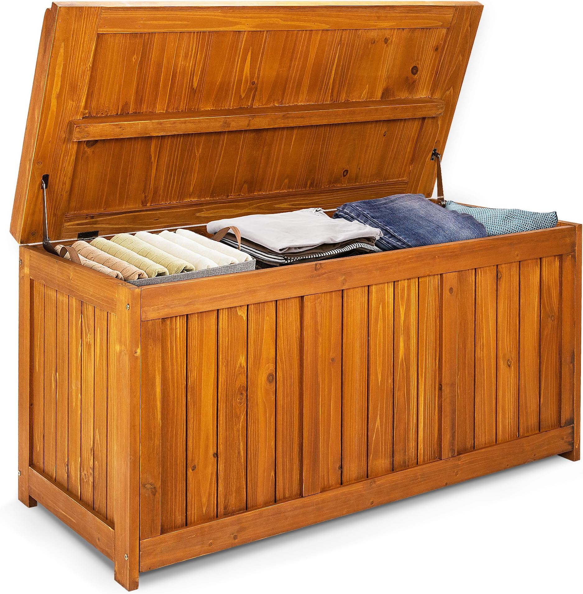 65 Gallon Solid Wood Deck Box, Garden Backyard Storage Bench, Waterproof Outdoor Storage Container for Patio Furniture Cushions Pool Supplies,Toys,Garden Tool,Sports Equipment