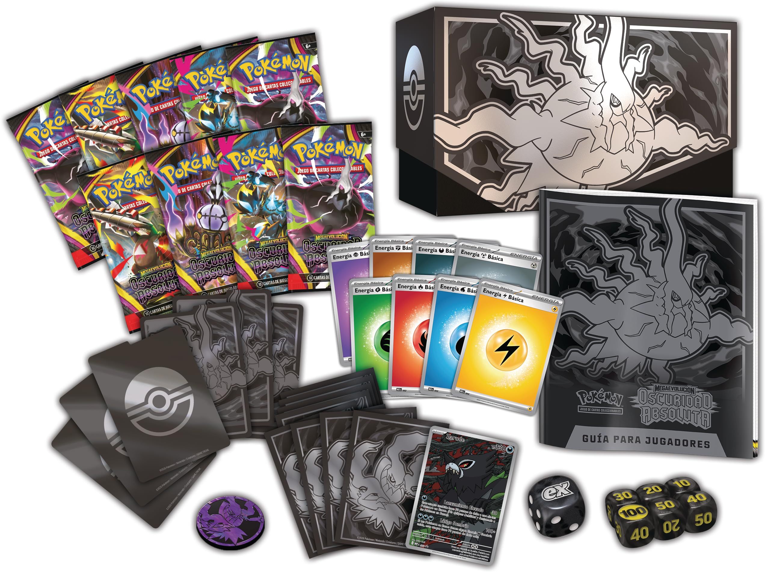 Pokémon: Caja de Entrenador Élite de Megaevolución-Oscuridad Absoluta (1 Carta de promoción con ilustración expandida, 9 Sobres de Mejora y Accesorios prémium)