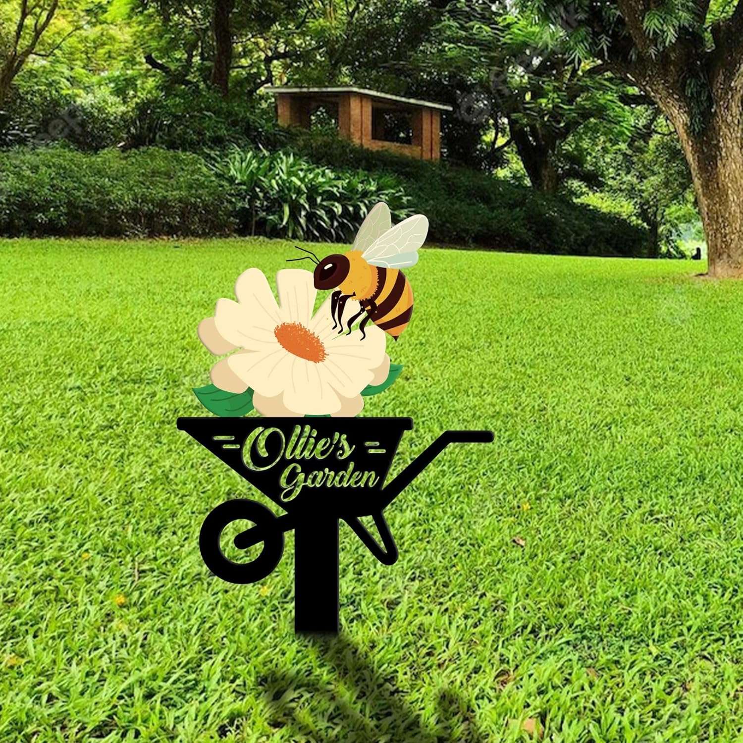 Personalized Bee Garden Sign with Stake, Bee Yard Signs with Stakes for The Great Outdoors, Welcome Sign for Front Door, House Warming Gifts New Home, Outdoor Garden Decor