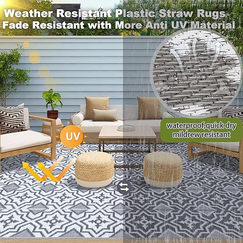 Miniatura 3 de Alfombra de exterior impermeable de 9 x 12 pies, alfombra de campamento para exteriores, alfombra de paja de plástico, artículos esenciales para