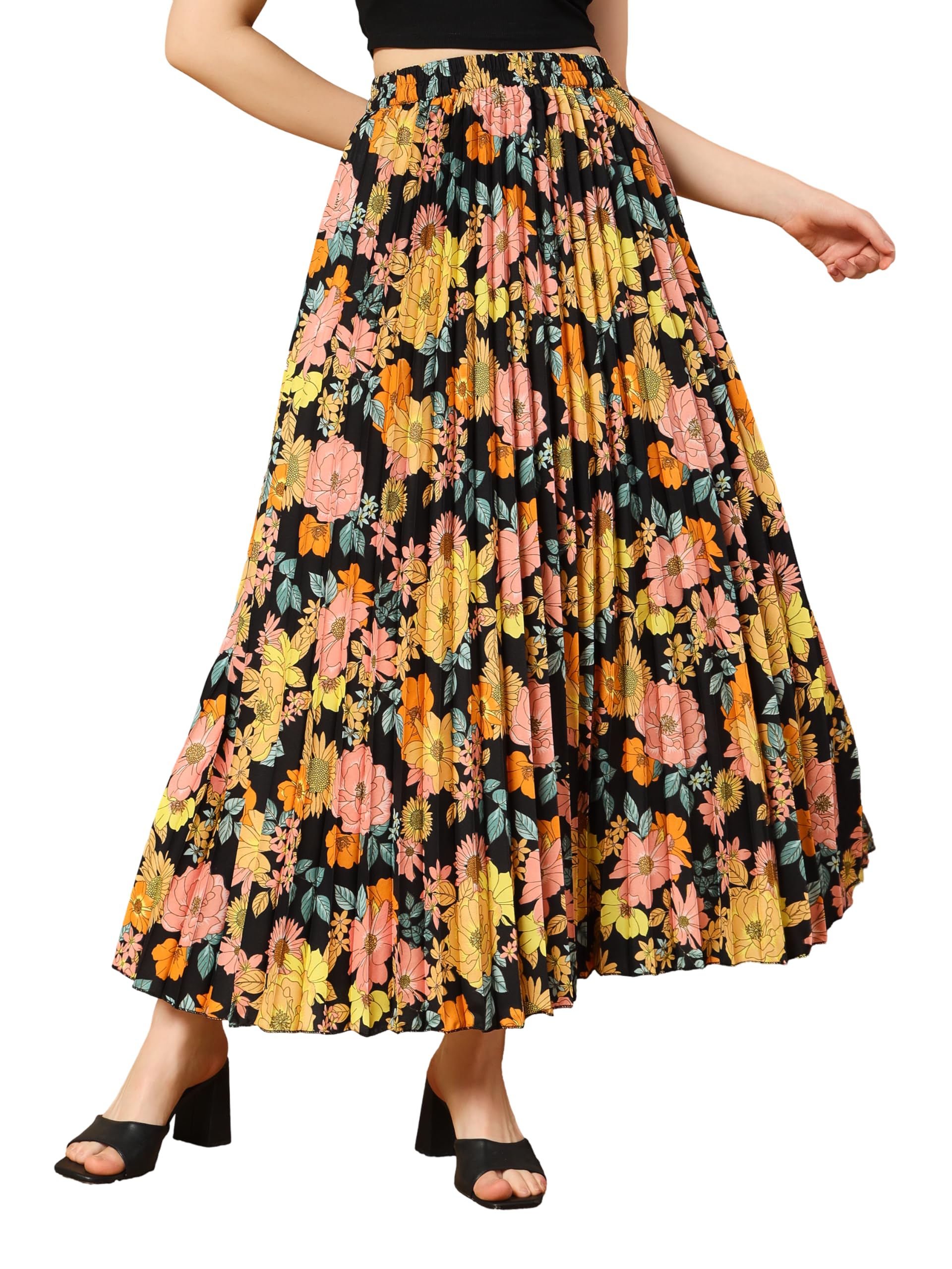 zwerlon | Floral Pleated Maxi Skirt | Comfortable Elastic Waist | Stylish Morden and Comfortable-picture-41