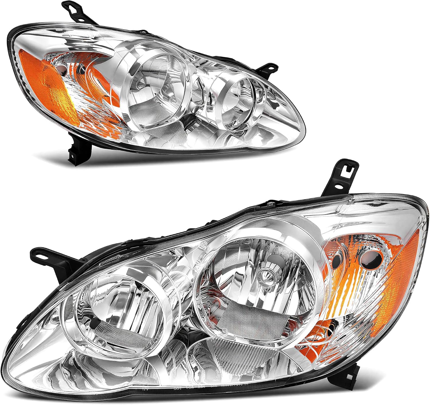 AUTOSAVER88 Headlight Assembly Compatible with 2003-2008 Corolla Headlamp Pair Replacement Chrome Housing Amber Reflector Clear Lens(Driver and Passenger Side)