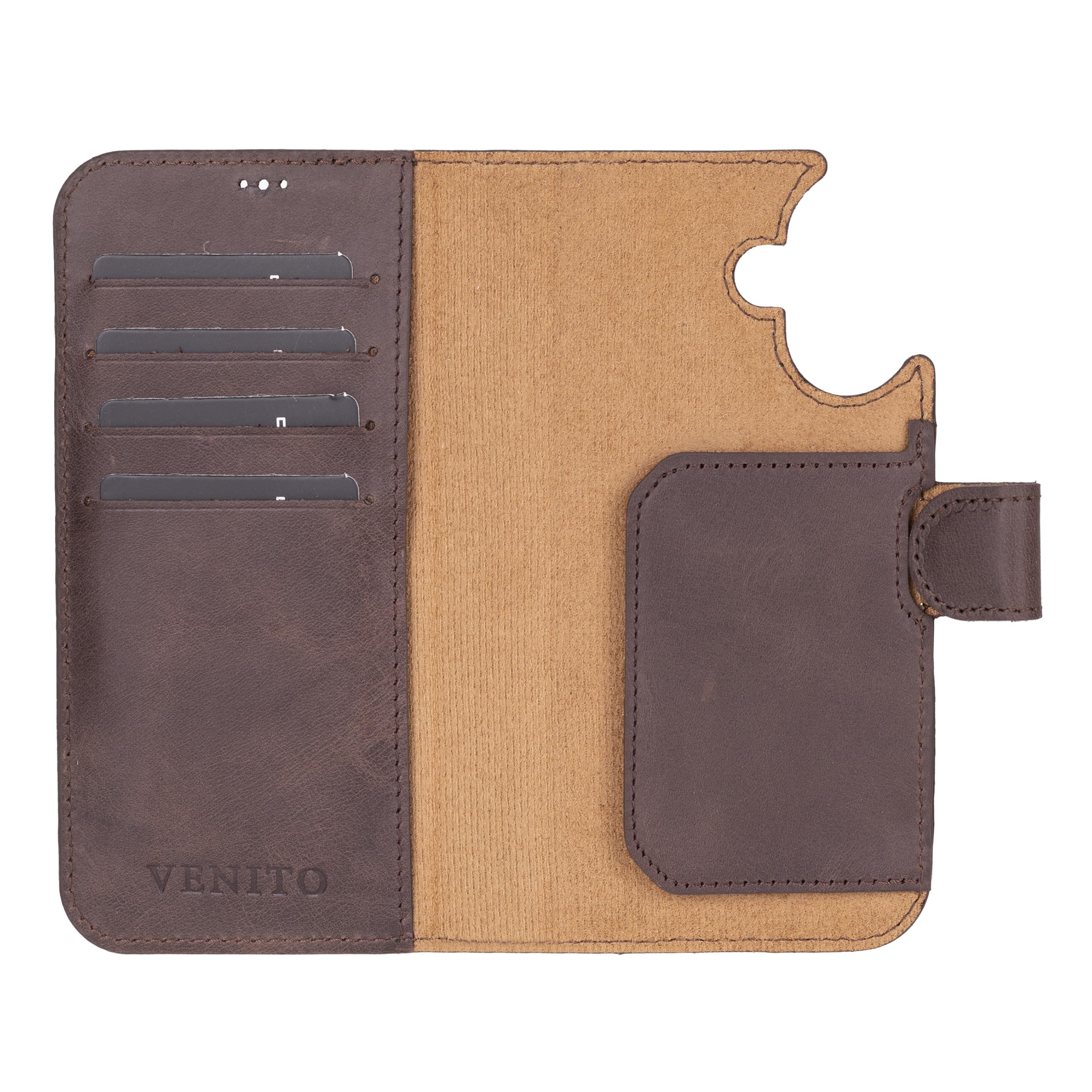 Venito Florence - Funda tipo cartera para iPhone 17 (6.3 pulgadas), hecha a mano, cuero de grano completo, diseño delgado de lujo, funda desmontable no magnética, resistente a caídas y impactos