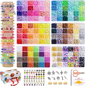 Ilootm Friendship Bracelet Kit, 16800pcs, 96 Colors Polymer Clay Beads & 24 Colors Glass Seed Beads, 400 Letters Beads,Bracelet Making Kit for DIY Jewelry Making&Friendship Bracelet Making
