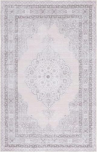 Miniatura 3 de SAFAVIEH Alfombra lavable Tucson Collection - 6 x 9 pies, beige y verde claro, antideslizante, ideal para zonas de alto tráfico en sala de estar,