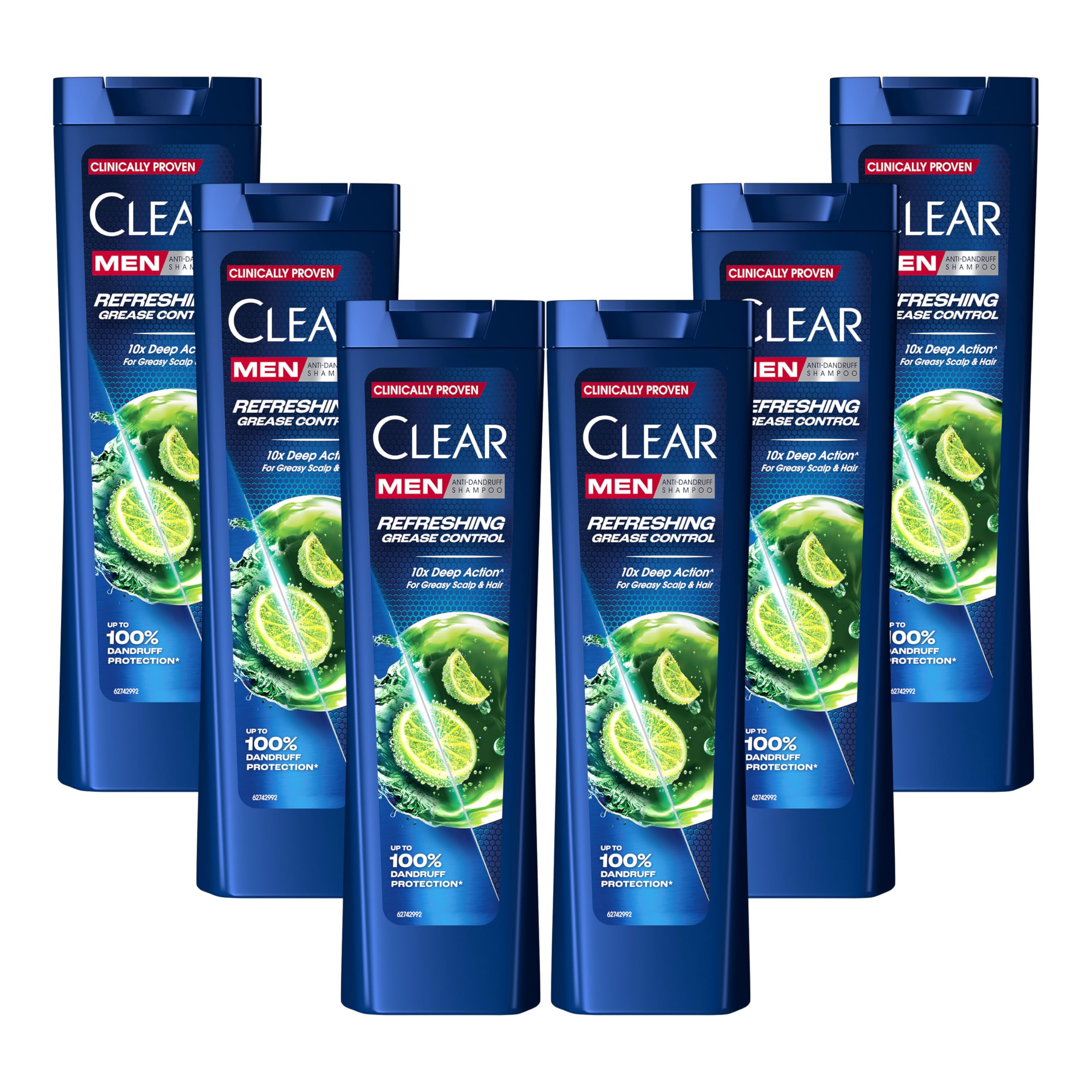 Clear Men Shampooing Antipelliculaire pour cheveux gras Anti-Grease jusqu'à 100% de protection contre les pellicules* 6x 225 ml