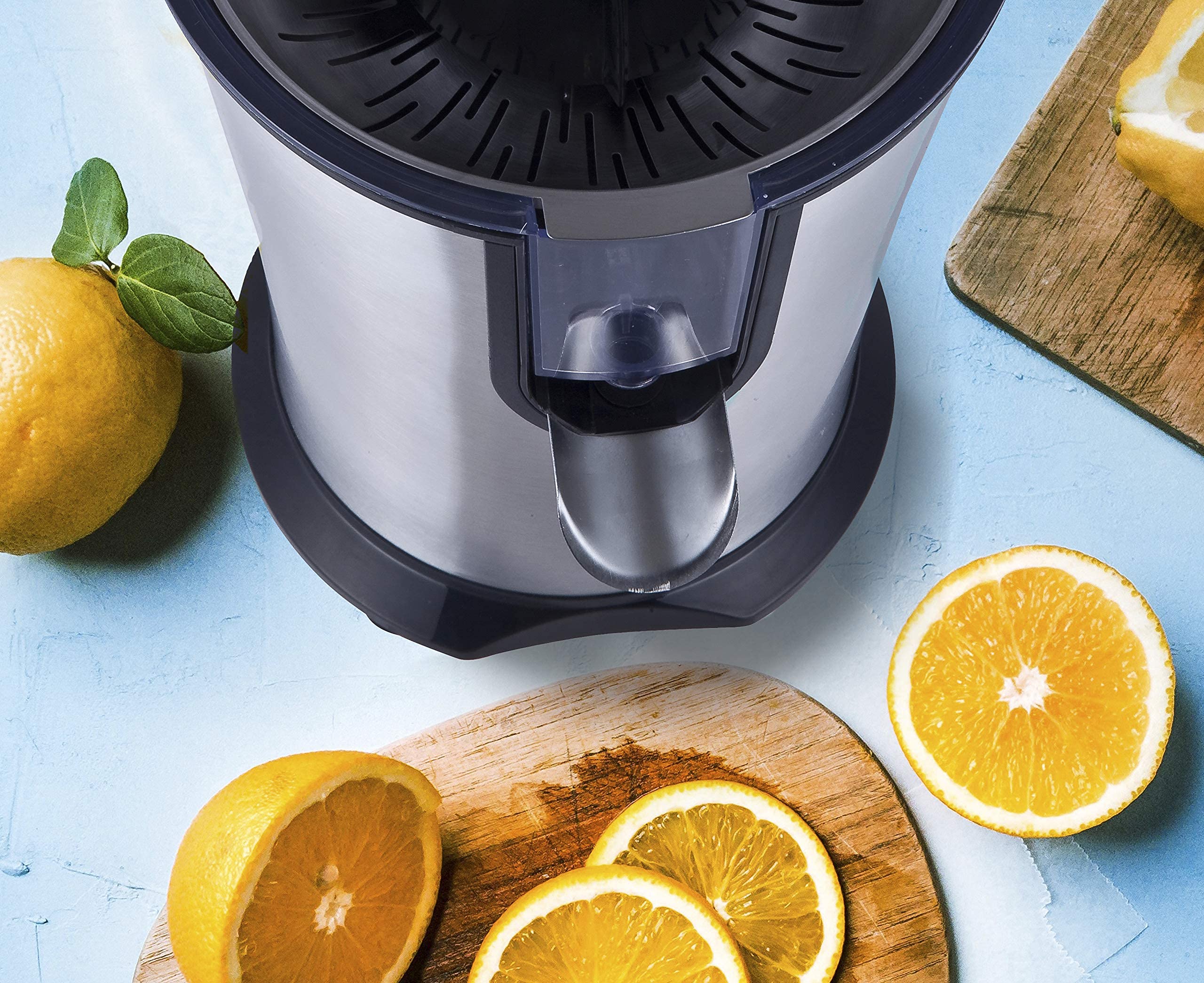 PRIXTON - Exprimidor Electrico de Naranjas Automatico, Exprime Zumos Fácilmente con 160 W de Potencia y 800 ml de Capacidad, Negro/Acero Inoxidable, Medidas 31x20x32 cm | XP1 (Reacondicionado)