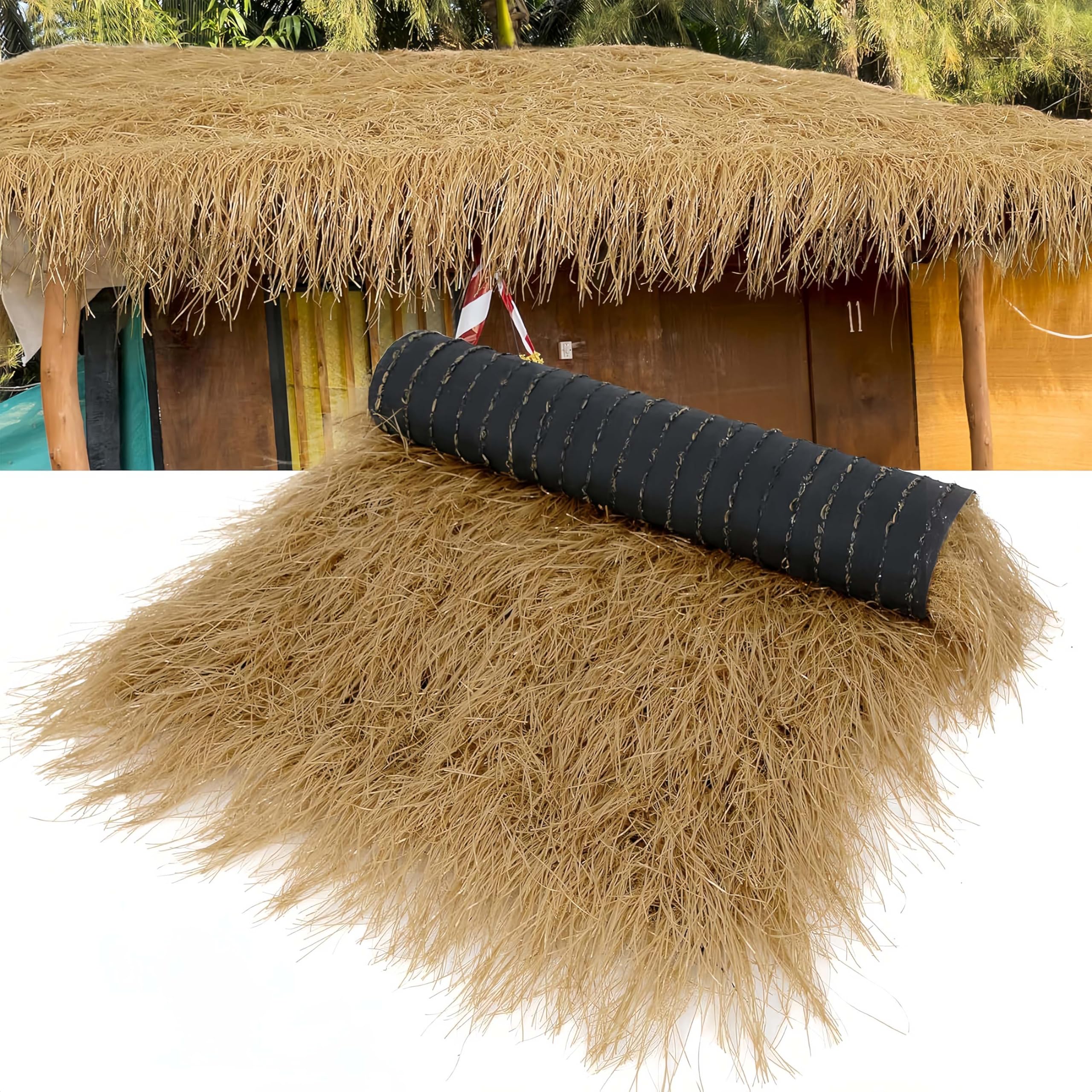 Wasserdichte künstliche Strohdachrolle, synthetisches Palmengras für Hütte, Zaun, Gartenparty-Abdeckung