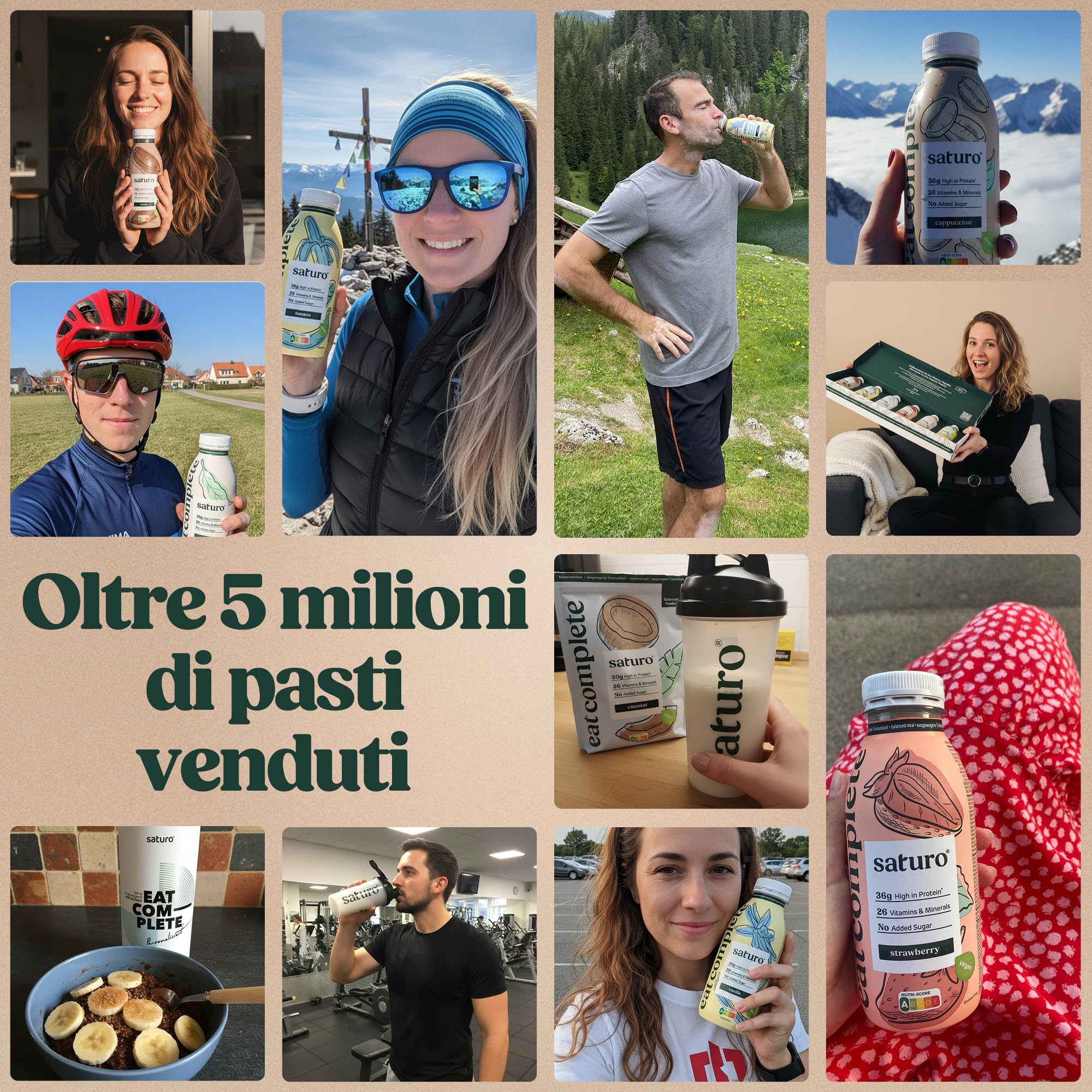 Saturo Pasto Sostitutivo Frullato Gusto Cappuccino | 36 g di proteine & senza zucchero | 400 kcal | Vegano | Pasto Bevibile con Nutrienti Essenziali | 6 x 400 ml