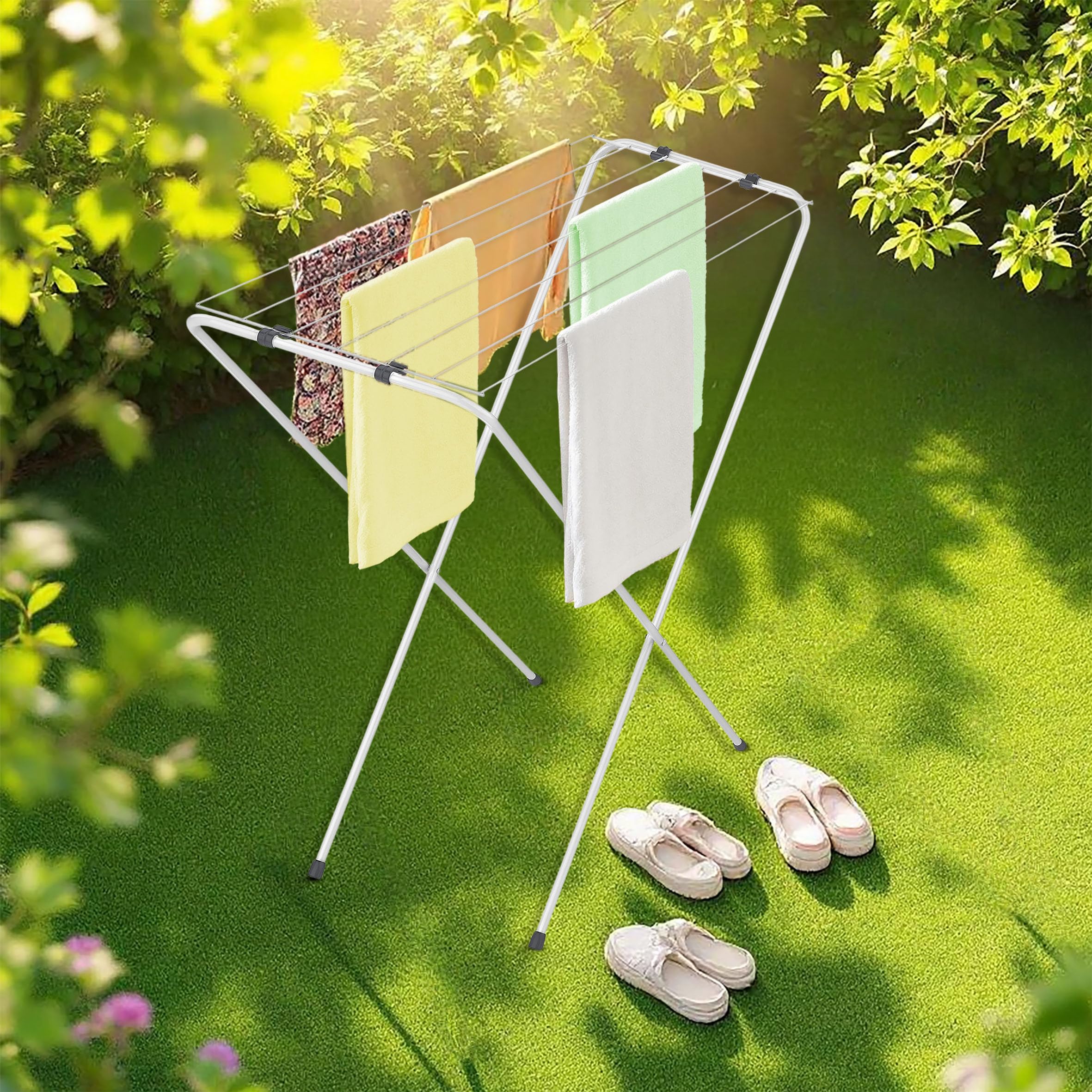 Spetebo Wäscheständer klein klappbar 6 m Trockenlänge - 88 x 83 cm - Mini Wäschetrockner für wenig Platz - Badewannen Standtrockner Solo Wäschetrockner kompakt für Balkon Innen und Außen