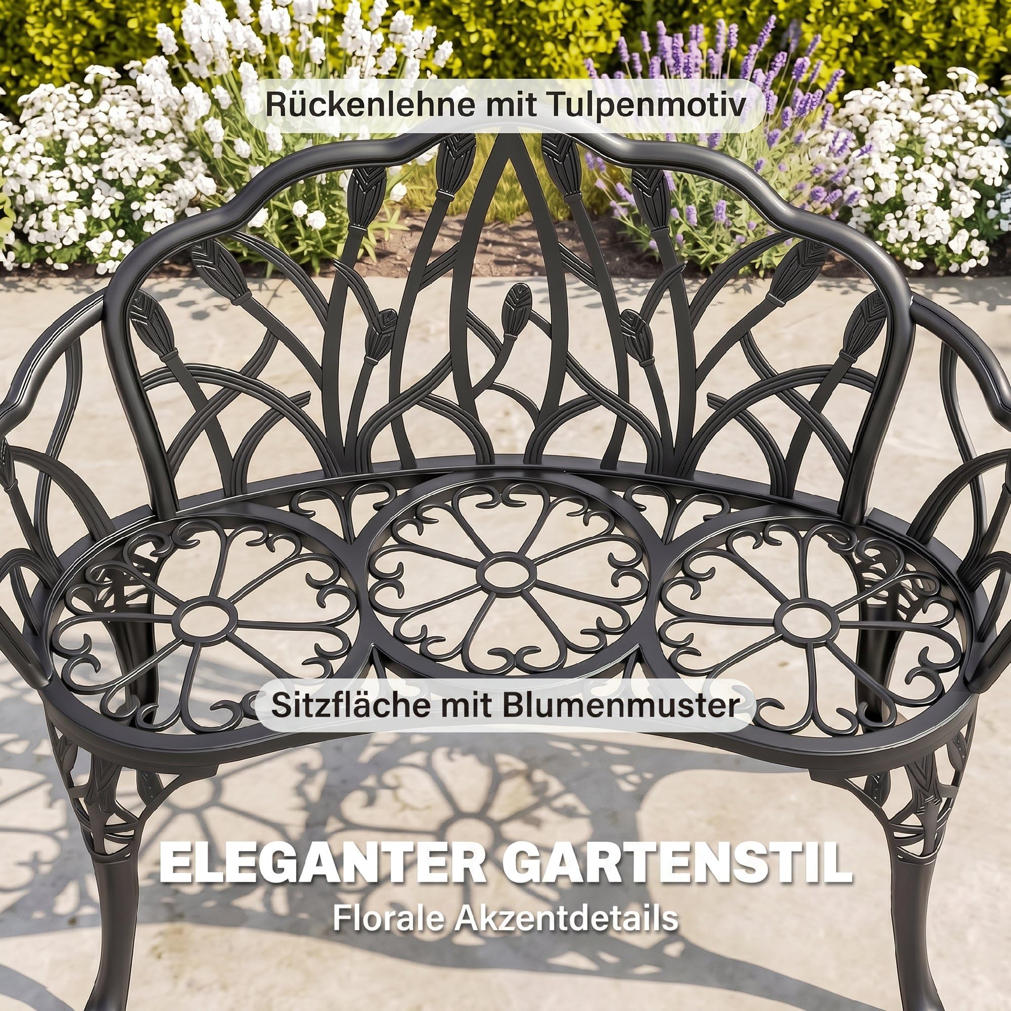 Outsunny Gartenbank 2-Sitzer Gussaluminium Wetterfest 99 x 57 x 78 cm