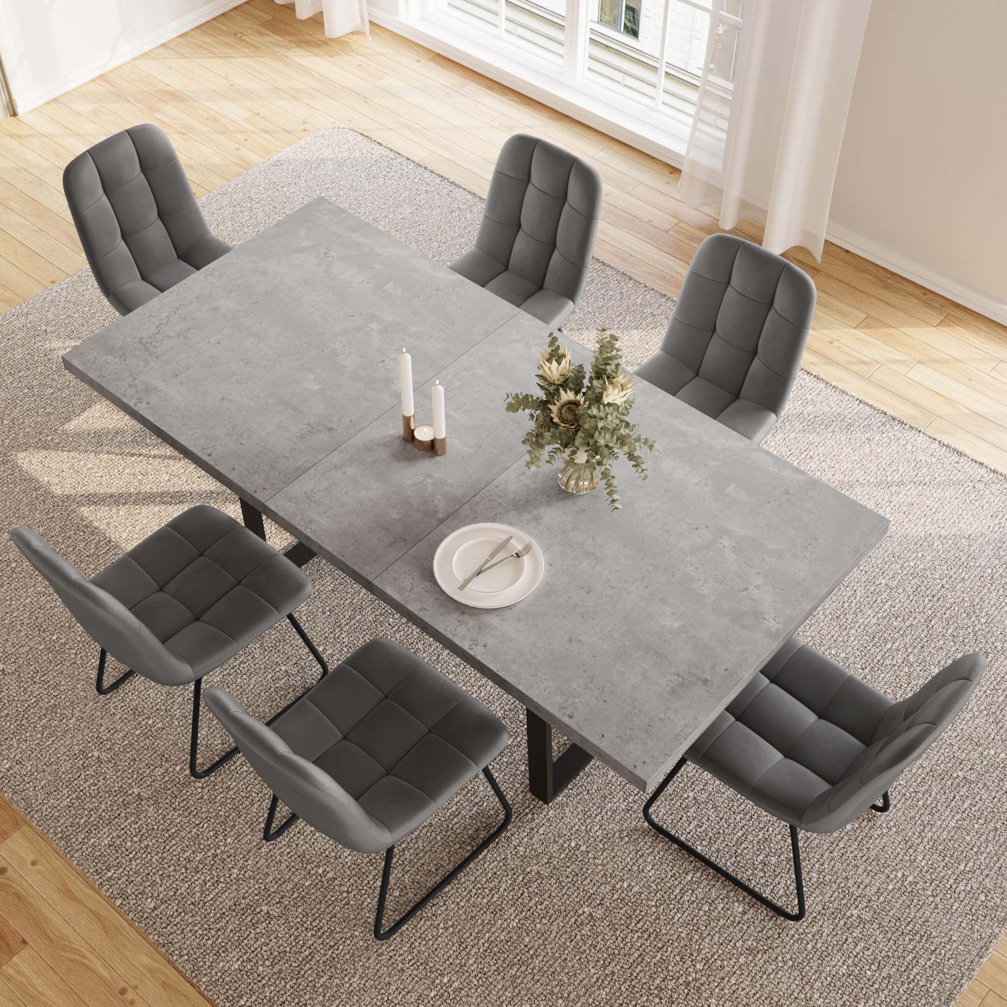 JIEXI Esstisch Mit 4-8 Stühlen Set, Esszimmertisch Ausziehbar, Tisch Esszimmer, Essgruppe Mit 4-8 Stühle, MDF-Platten Holztisch Geeignet Für Wohnzimmer, Küche