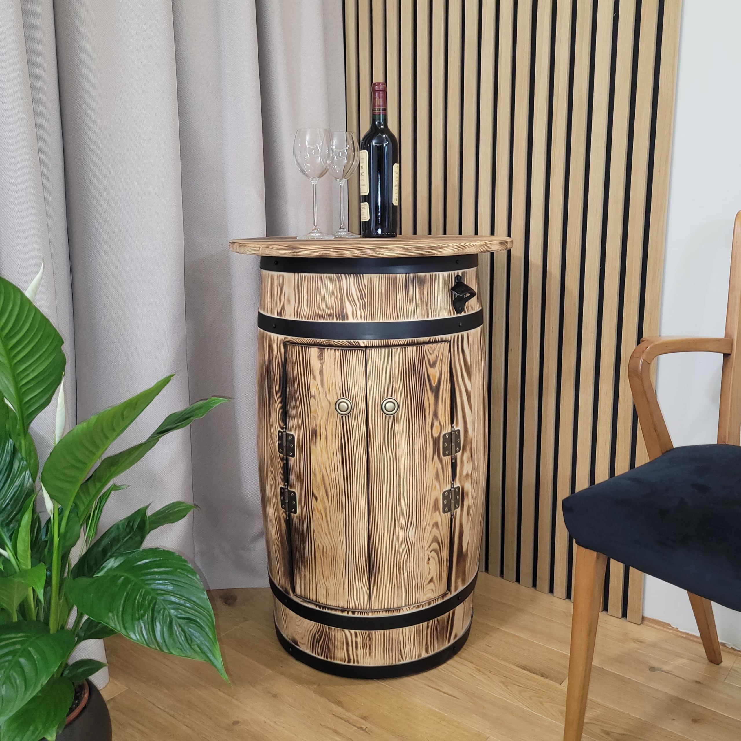 weeco Baril en bois avec étagères et portes pour ranger l'alcool - Meuble de bar avec grande surface de rangement pour 30 à 40 bouteilles - Casier à vin - 80 x 55 x 44 cm - Marron clair