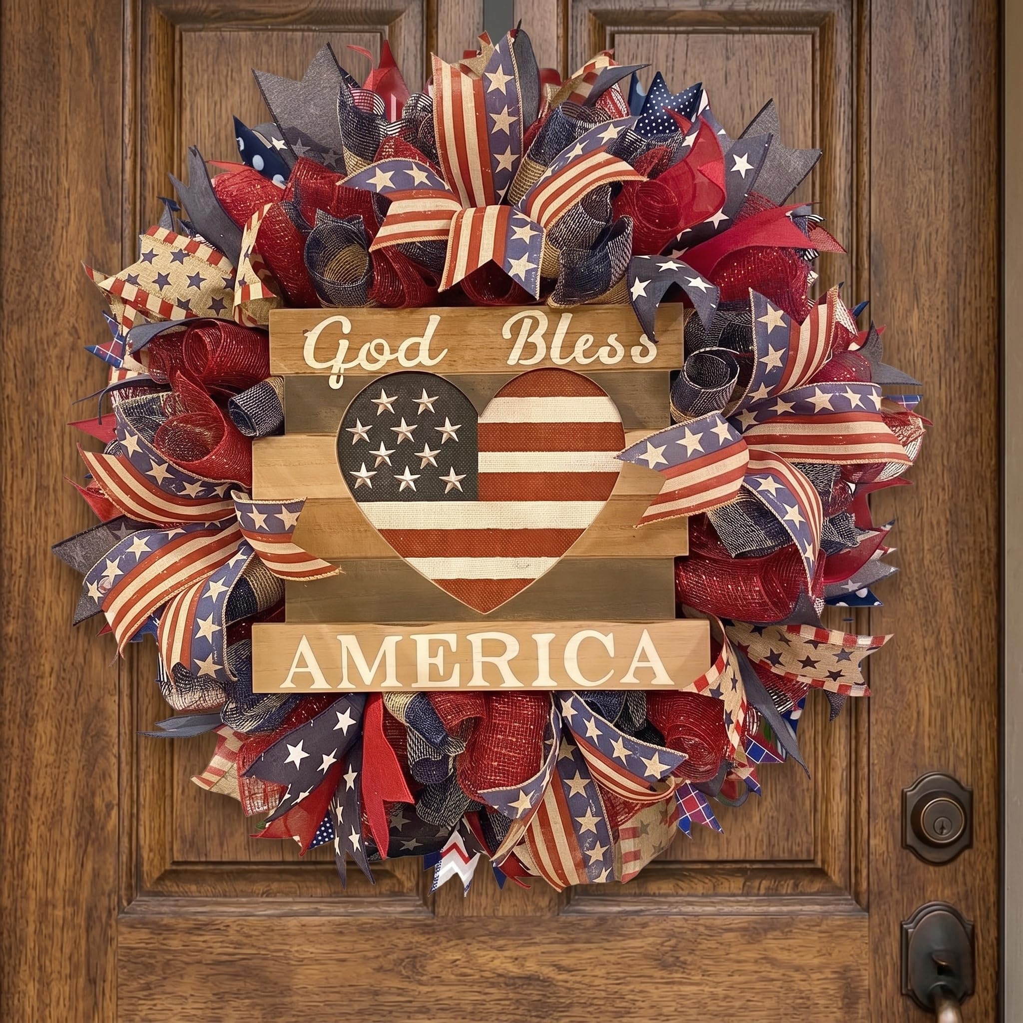 250th Anniversary Patriotic Wreath, 3D Eagle Memorial Wreaths, Patriotic Wreaths for Front Door, Red White and Blue Wreath, All-Weather Farmhouse Outdoor Holiday Decoration A - 5