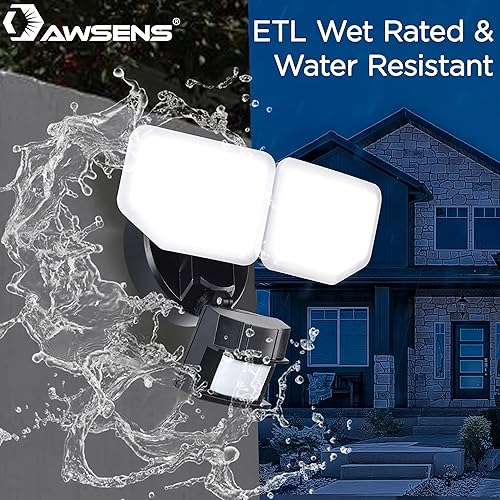 Miniatura 2 de AWSENS Luces LED de seguridad de 30 W con sensor de movimiento para exteriores, 180 grados, 2600 LM, 5100 K, ETL, resistente al agua, 2 cabezales