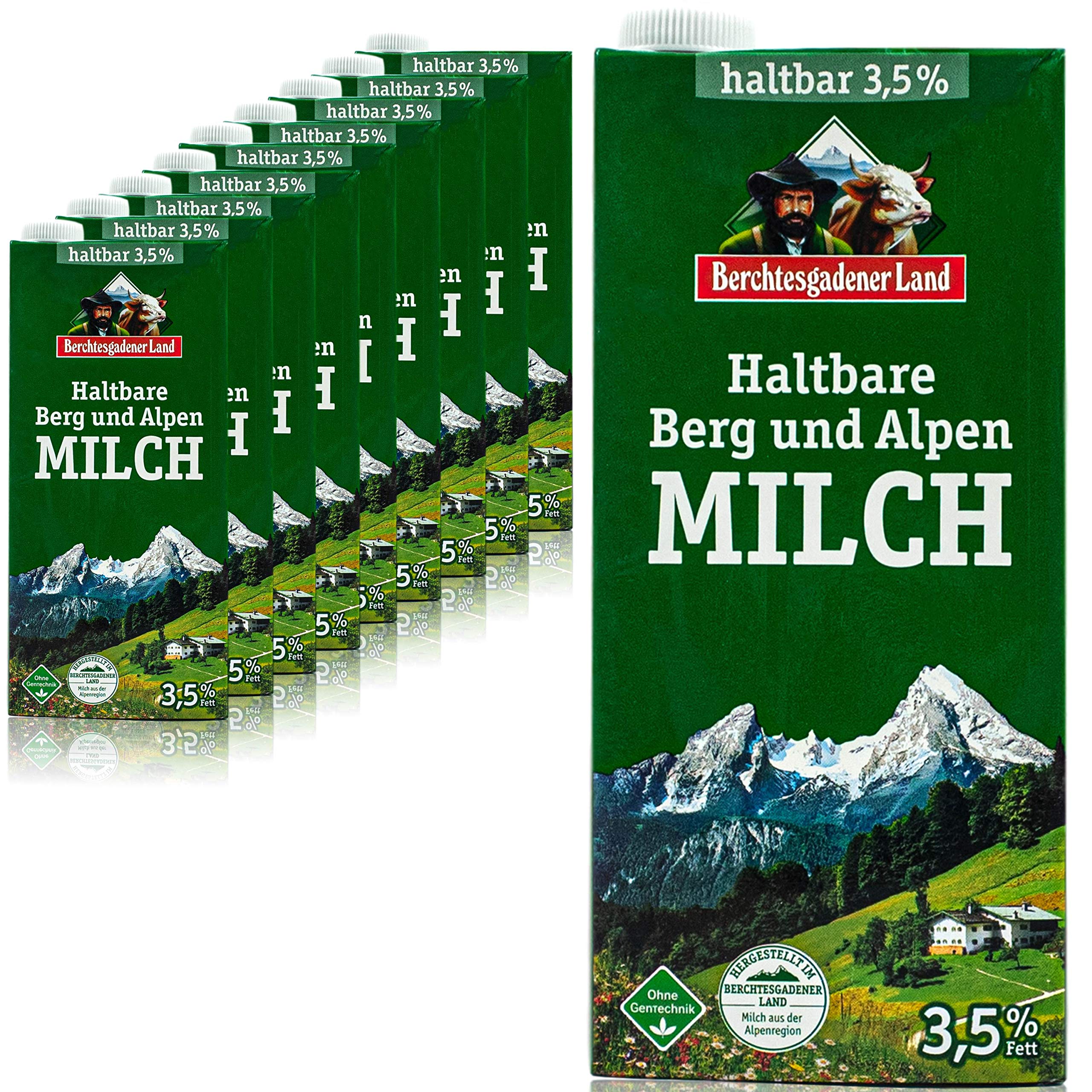 Berchtesgadener Land - 10 Stück H-Vollmilch 3,5% in 1 Liter Packung haltbare Milch von Höfen aus der Berg- und Alpenregion (Bergbauernmilch)