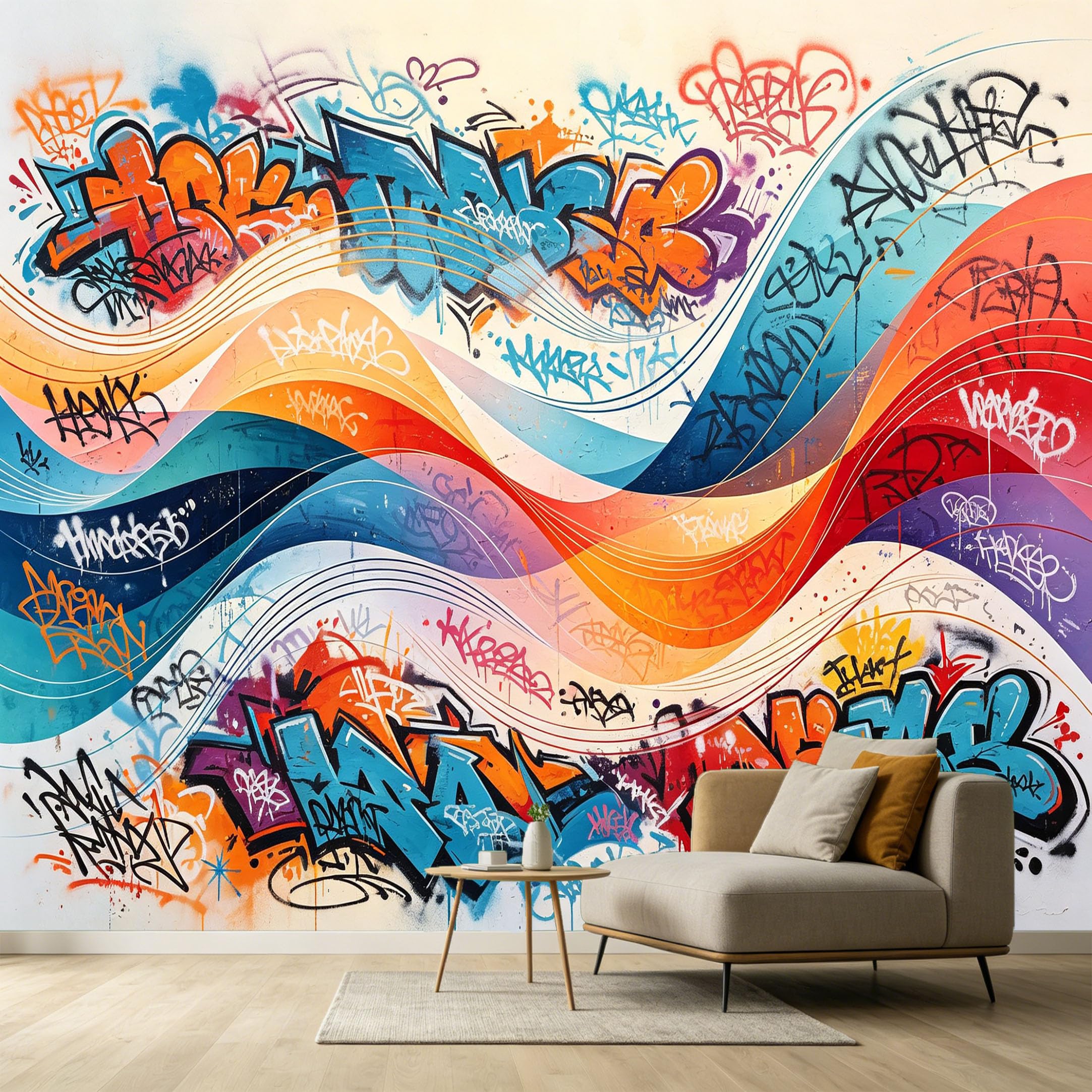 Custom Size Wall Murals Abstract Modern Graffiti Street Art Vibrant Color Wavy Line SelfAdhesive Wall Fabric Removable Large Wallpaper for Photo Living Room