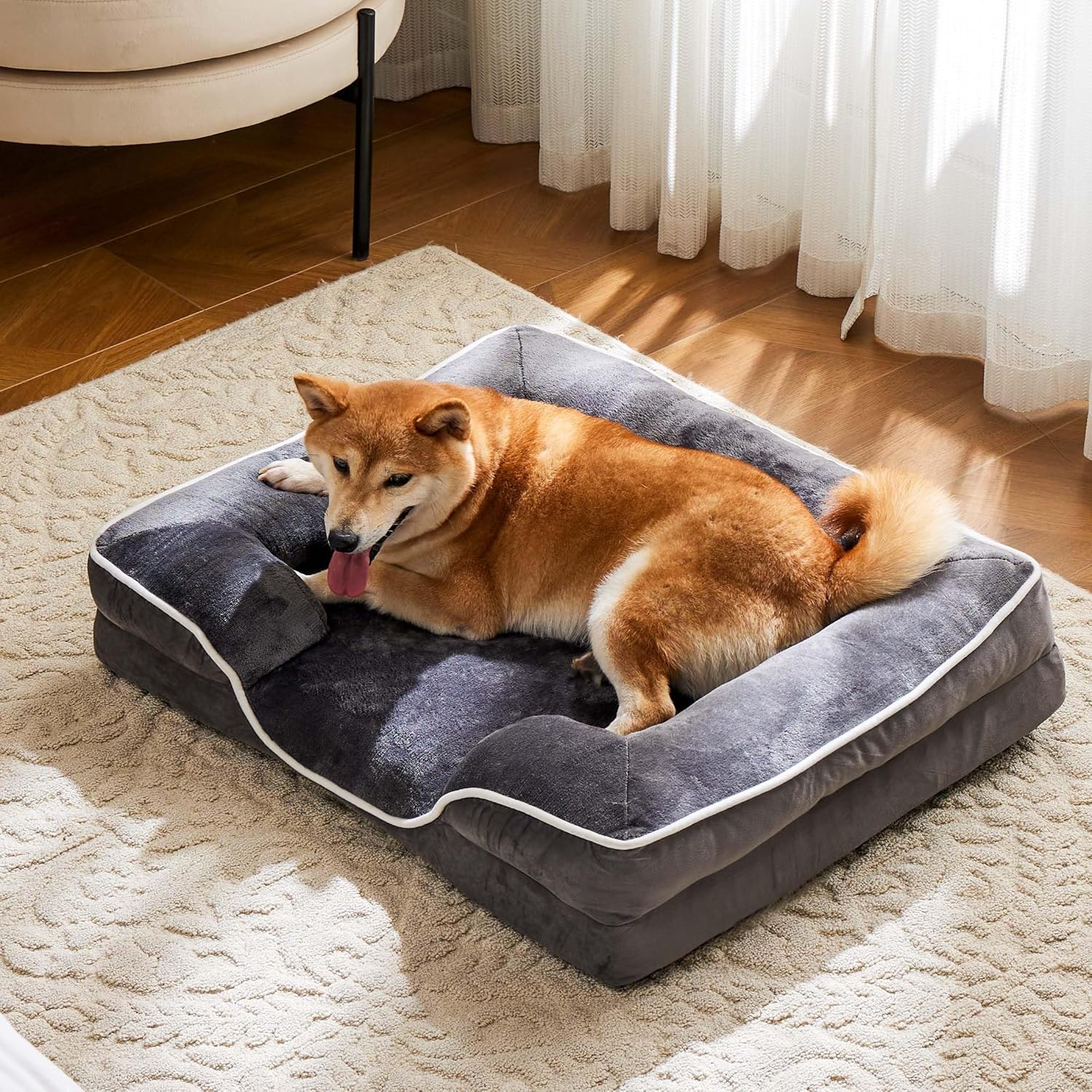NEWBULIG 35x25 Inch Orthopedic Dog Bed Large Sized, Dog Couch/Sofa Bed with Washable Cover, Waterproof, Memory Foam, Soft Fluffy Surface