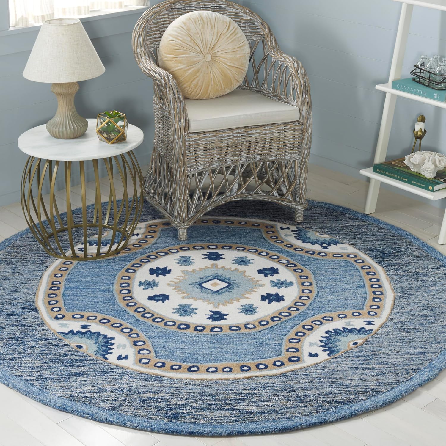 SAFAVIEH Area Rug 5x8 - Metro Collection - Blue & Grey, Handmade Wool, Ideal for Living Room, Bedroom, Dining Space (MET708M)