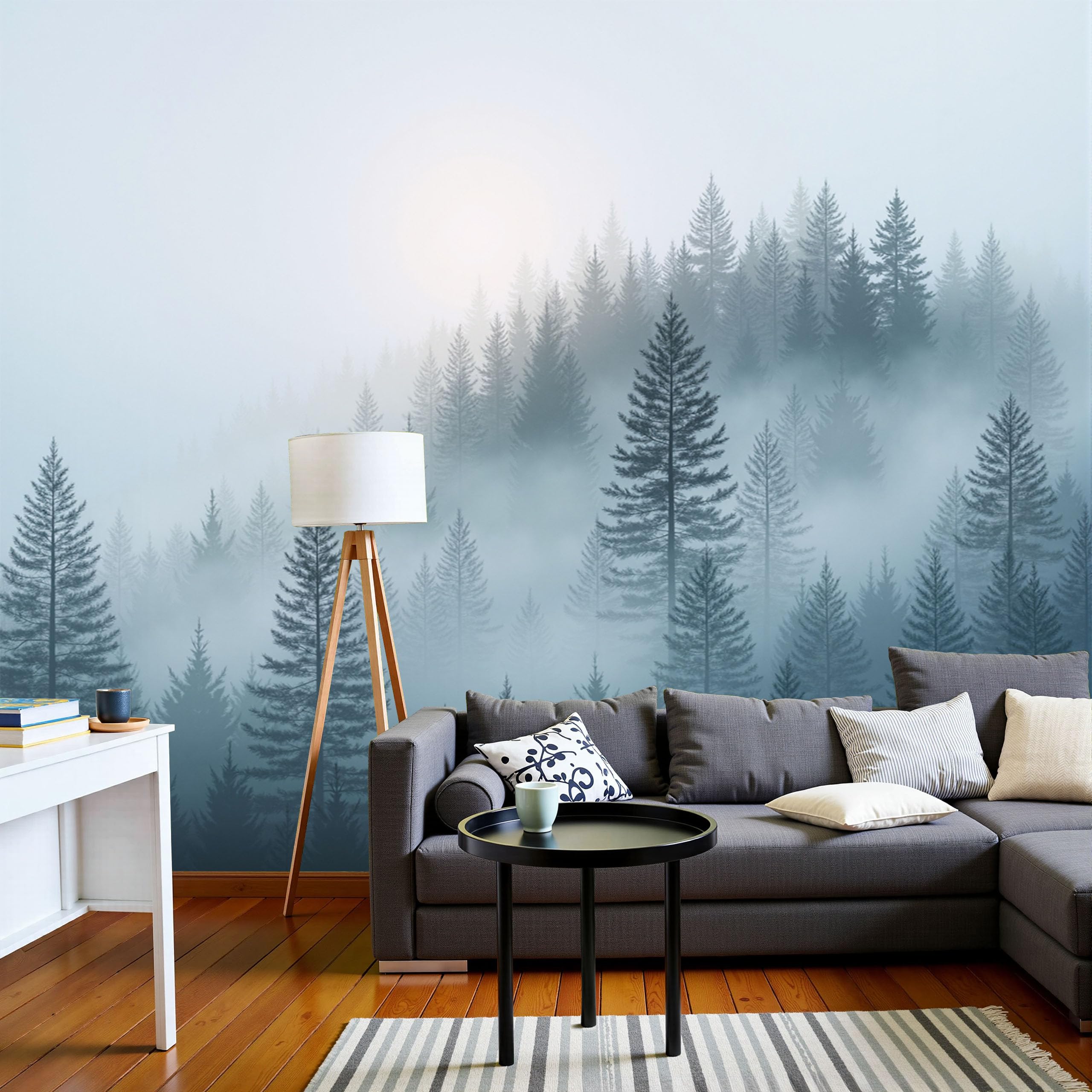 Papier peint panoramique forêt de conifères 250x175cm, revêtement mural haut de gamme