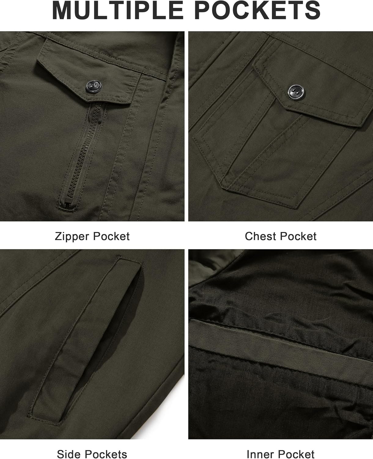 CRYSULLY Men's Cotton Military Jacket Lightweight Casual Windbreaker Stand Collar Bomber Jackets Coat with Multi Pockets - Image 6