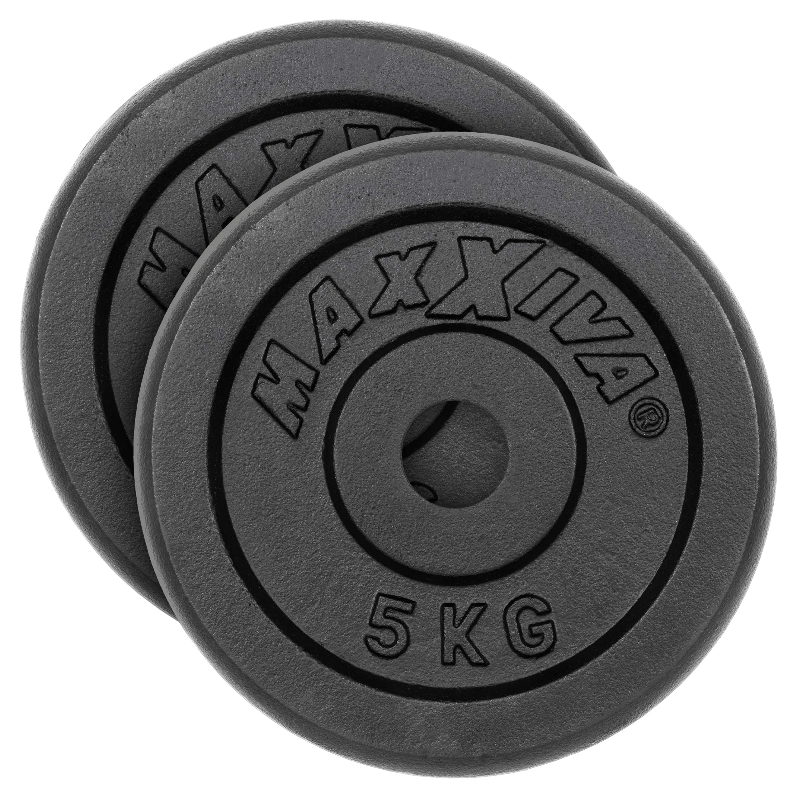Hantelscheiben 2er Set Gewichtsplatte je 5 kg 100% Gusseisen schwarz 10 kg Fitness Krafttraining Bodybuilding Workout Gewichtheben Reha