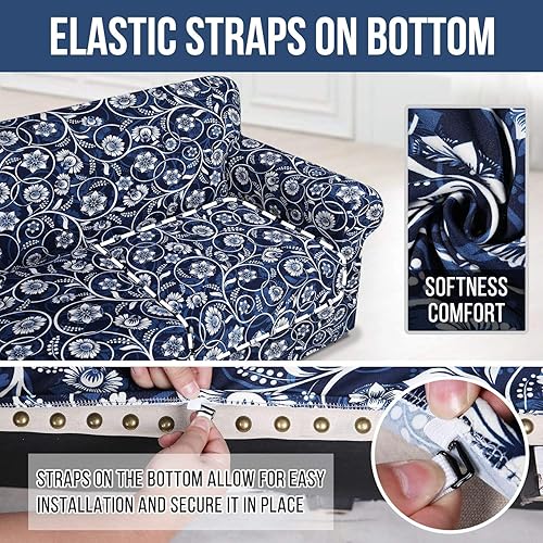 Miniatura 5 de hyha Funda para sofá, fundas para sofá biplaza, diseño floral, elásticas, estampadas, 3 piezas, fundas para sofá de 2 cojines separados, protector