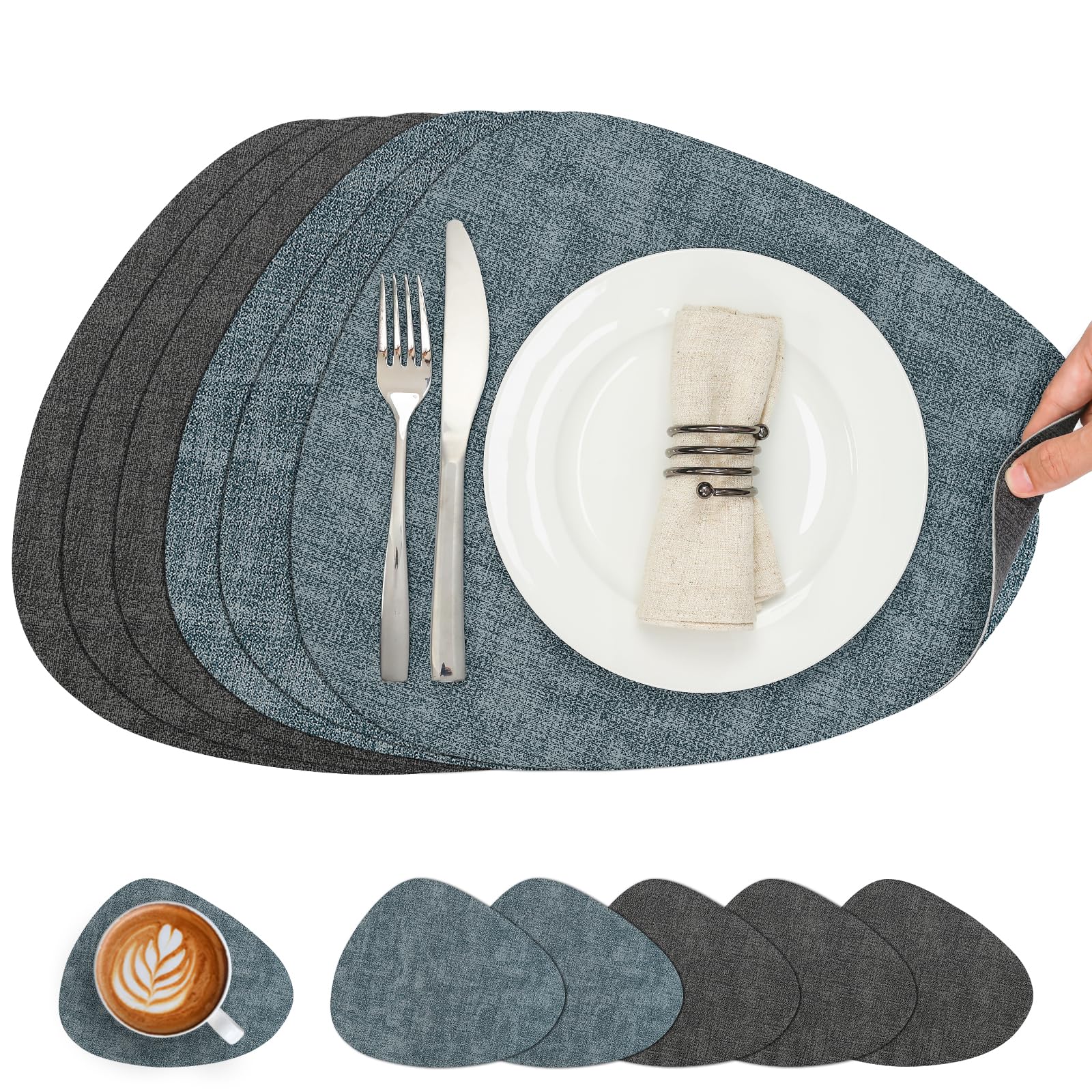 Chitomars Tischsets Kunstleder und Untersetzer, Tischsets Abwaschbar Doppelseitigen rutschfest Platzsets Rund Lederoptik Platzdeckchen Teller Untersetzer