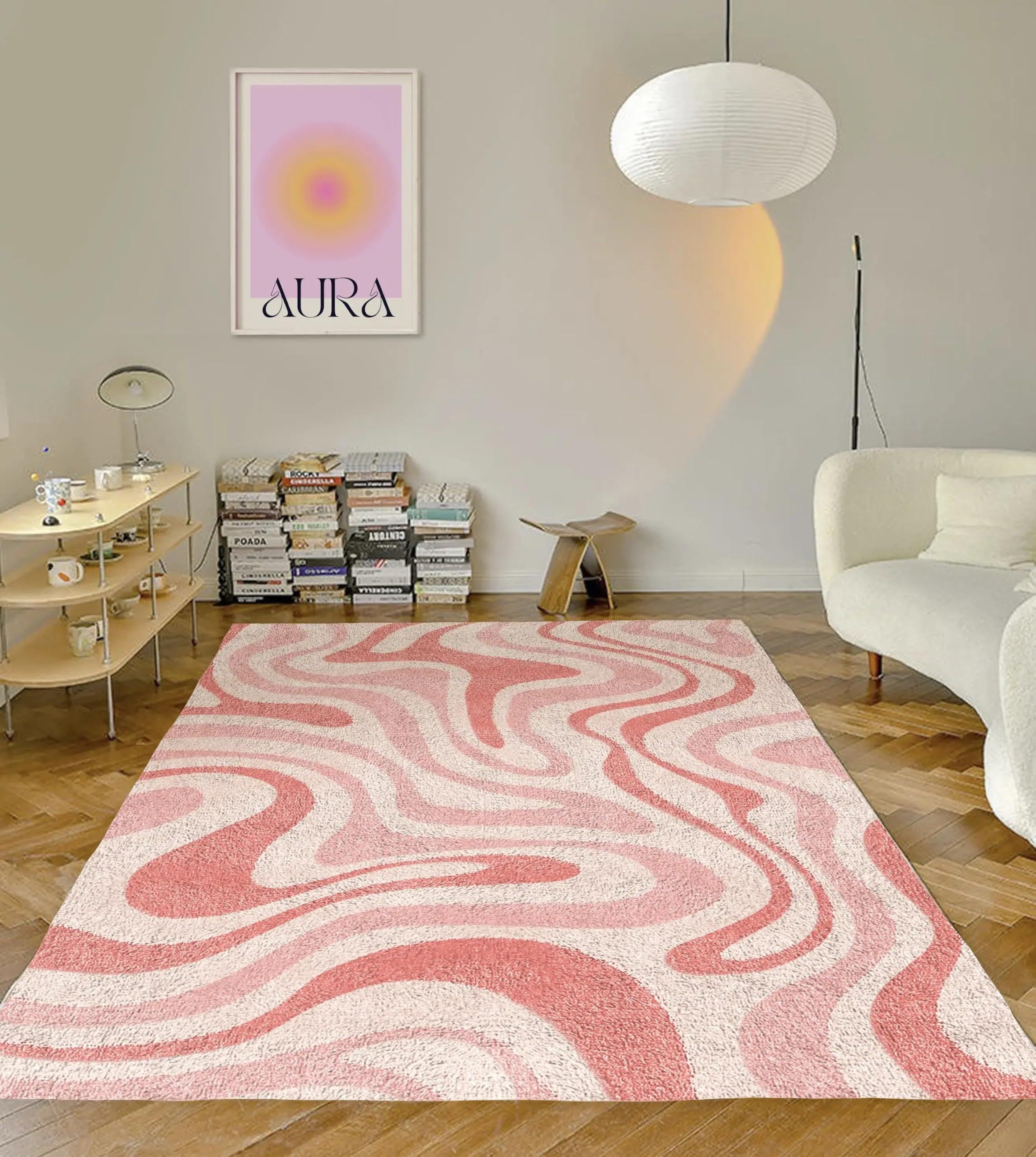 Tapis de salon art abstrait rose pour transformer votre buanderie et entrée