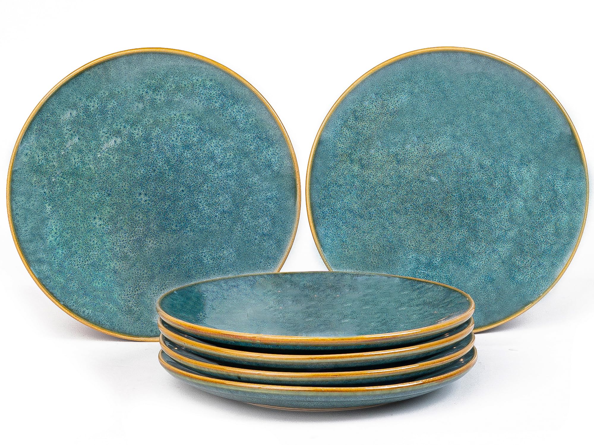 Gold Rim Porcelain Plates Set - Teal -15