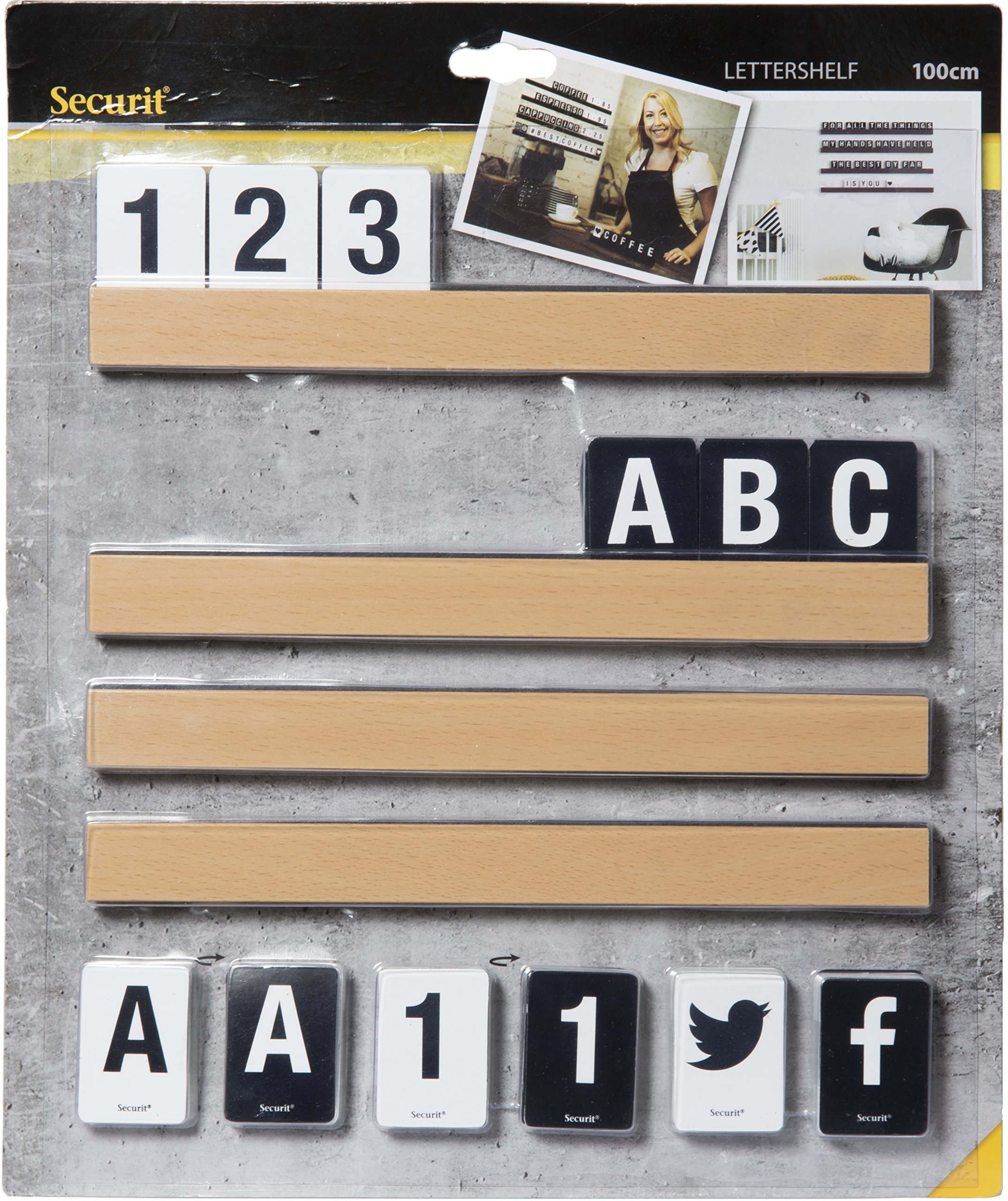 Securit Étagère à lettres en bois avec lettres et chiffres 1 m - 20 x 35,​5 x 30 cm